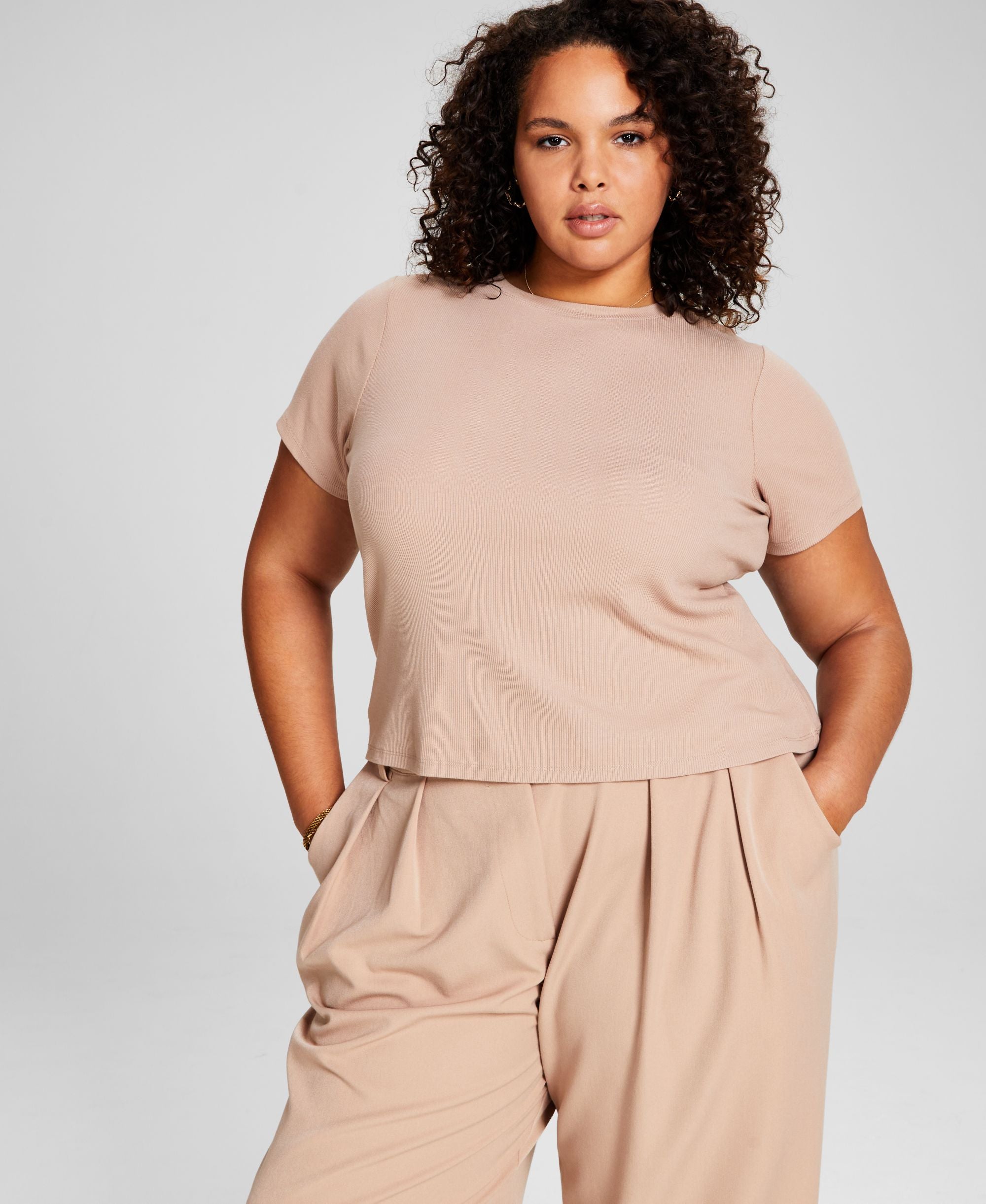 Trendy Plus Size Ribbed T-Shirt
