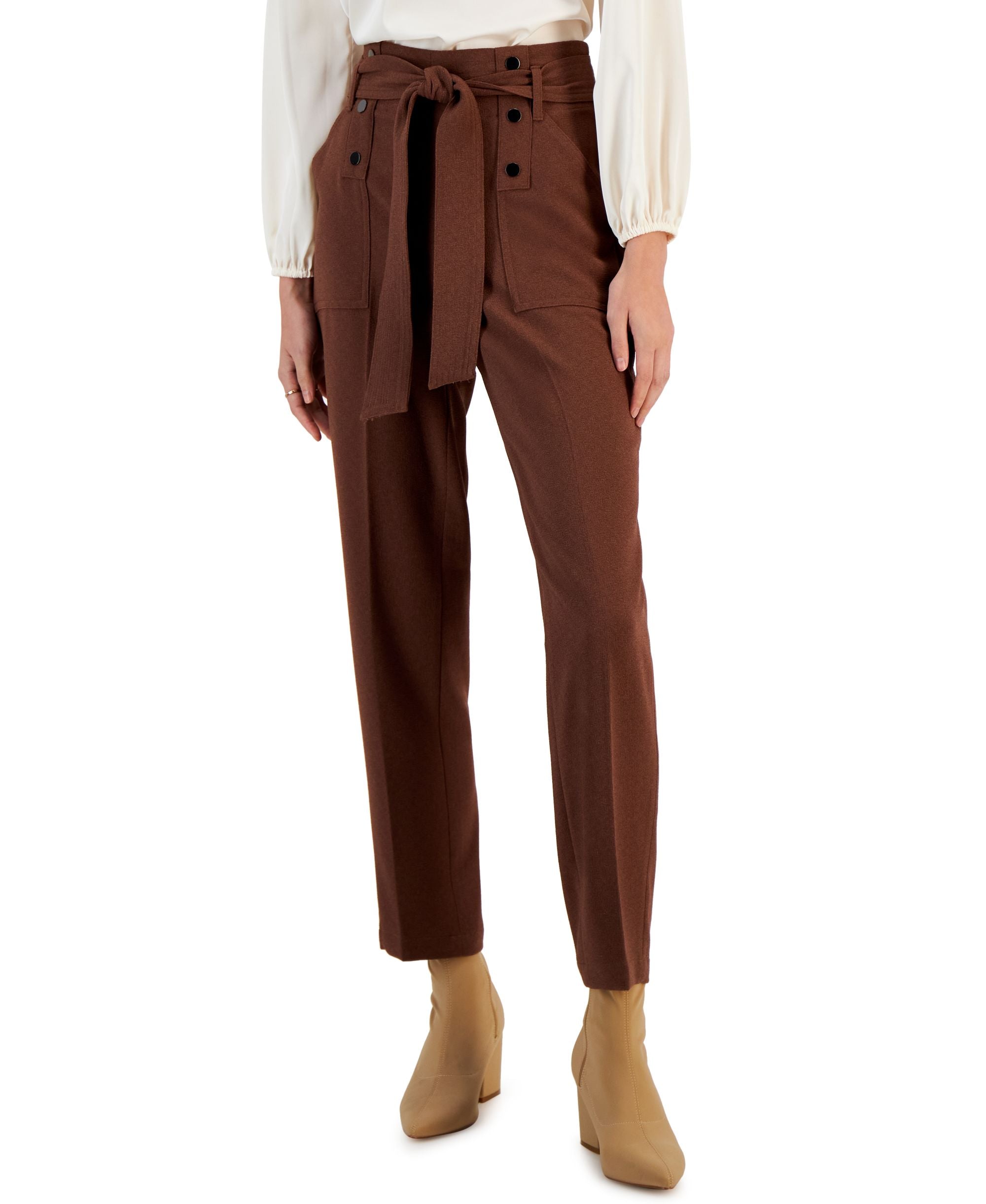 Bar III Womens Textured Crepe Tie Waist Pants