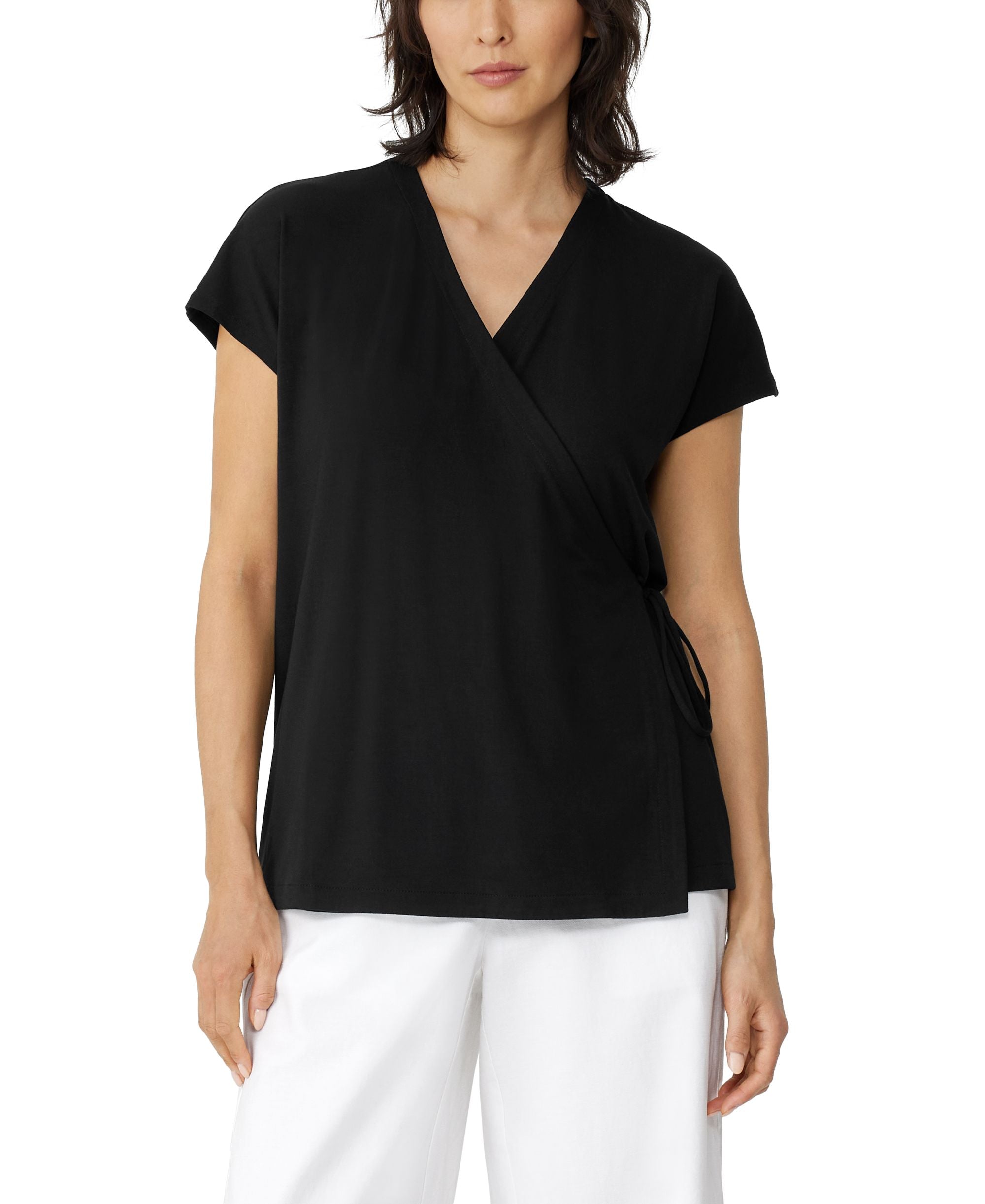 Eileen Fisher Womens Short Sleeve Wrap Top