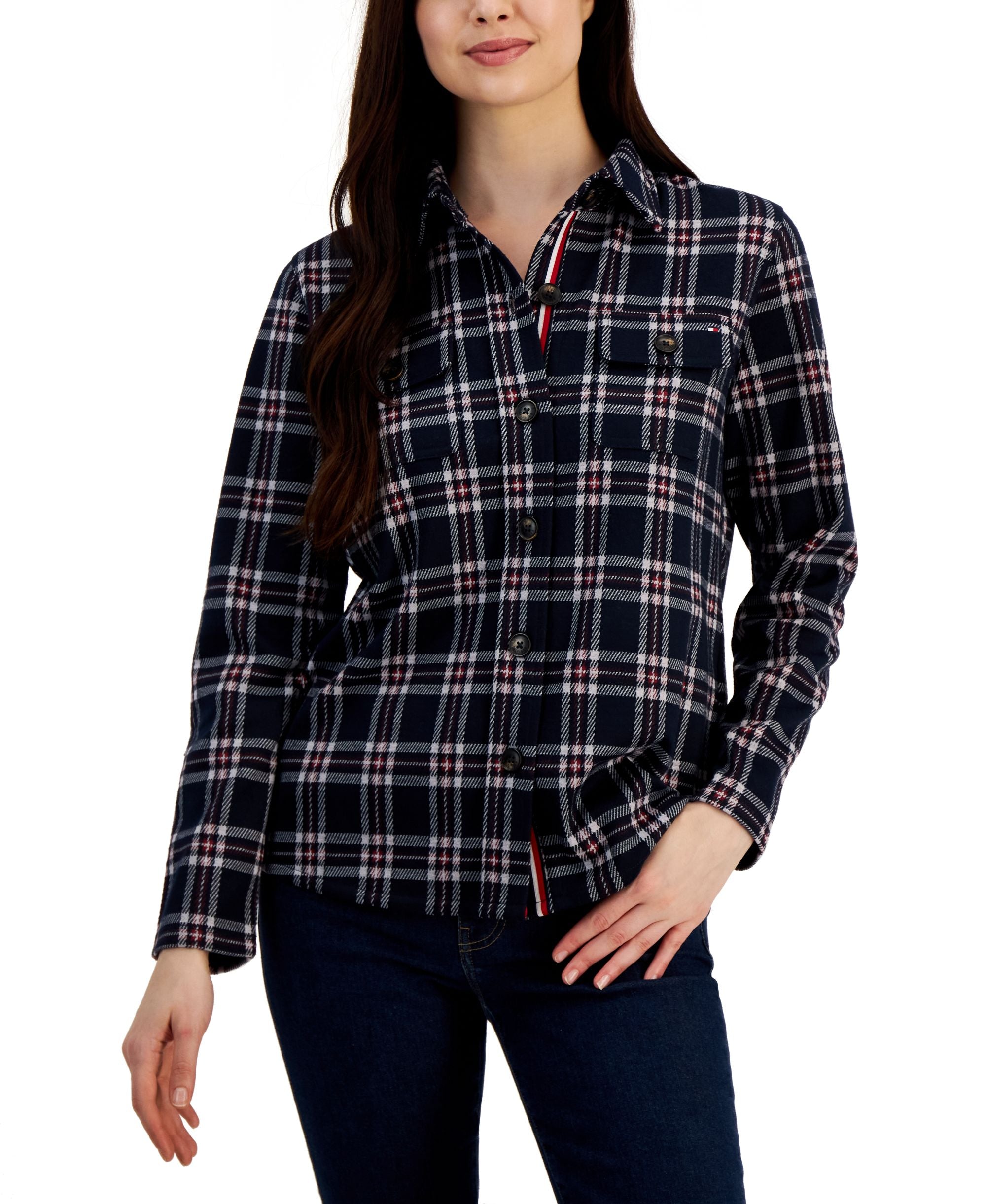Women's Collared Plaid Shirt Jacket