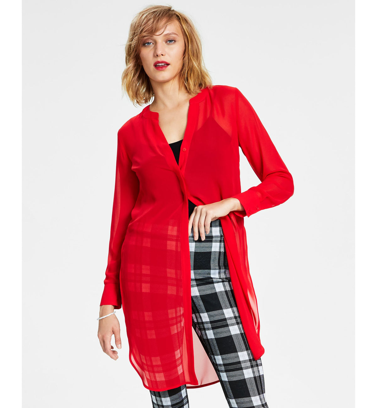 Bar III Semi Sheer Tunic Blouse