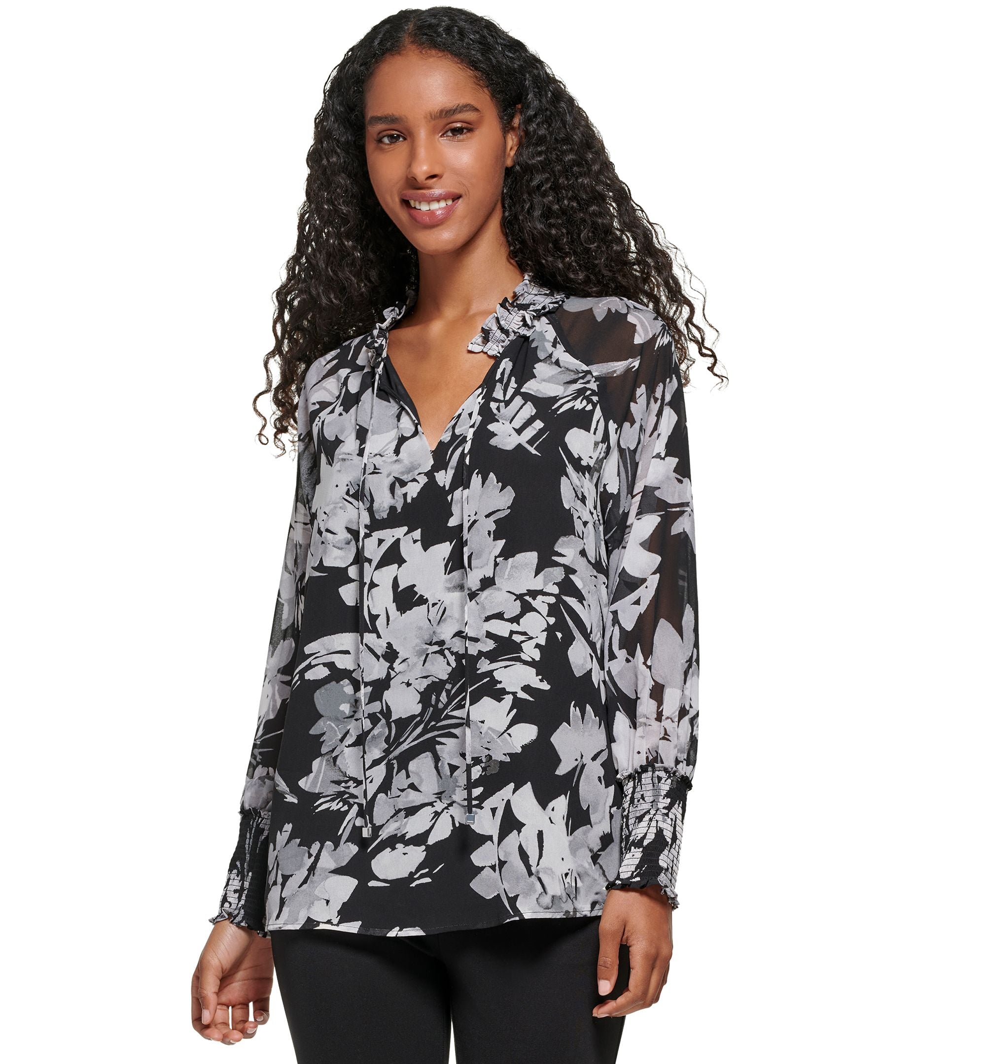 Women's Printed Chiffon Peasant Blouse