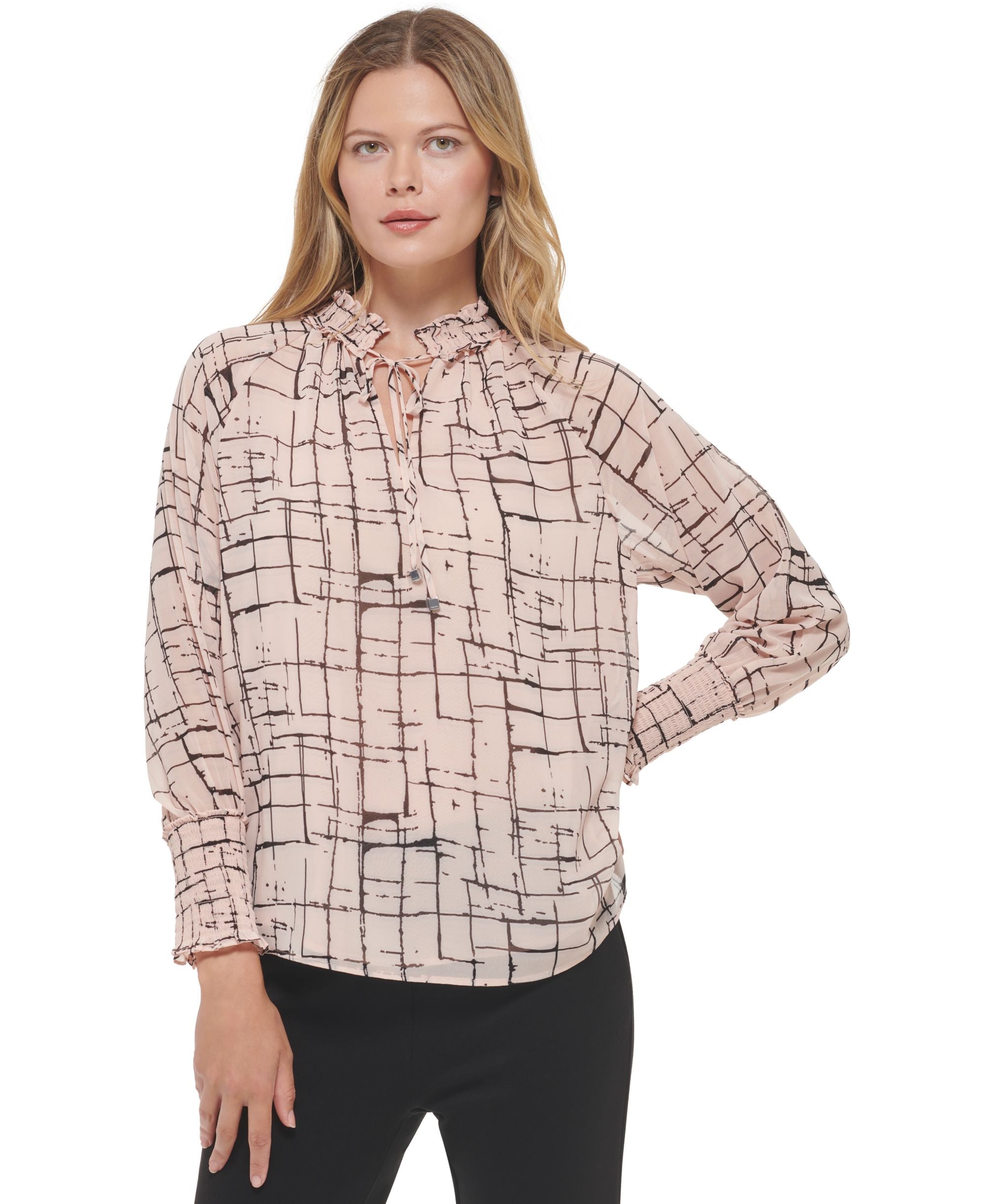 Women's Printed Chiffon Peasant Blouse