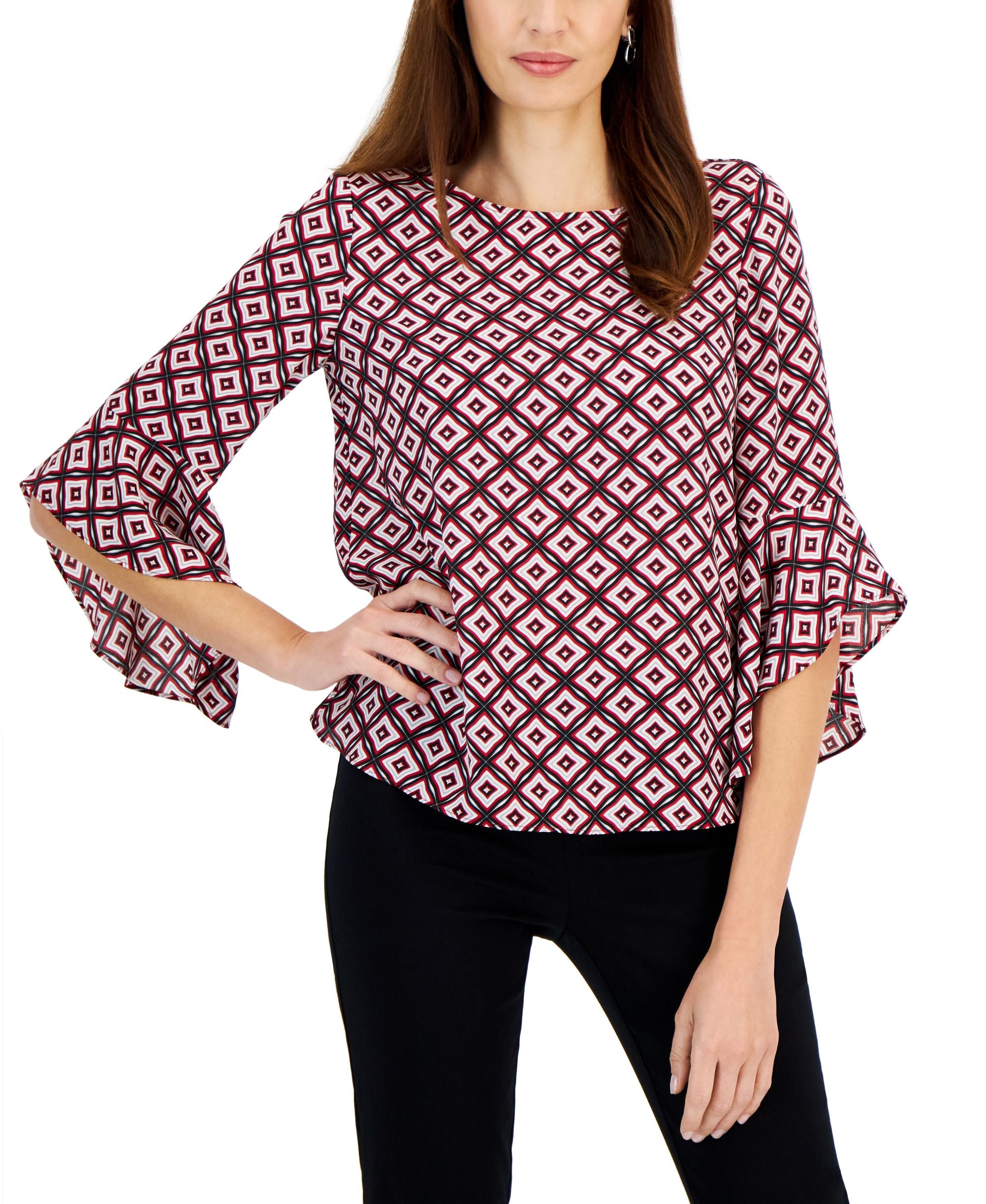 Women's Ruffled 3/4-Sleeve Printed Top