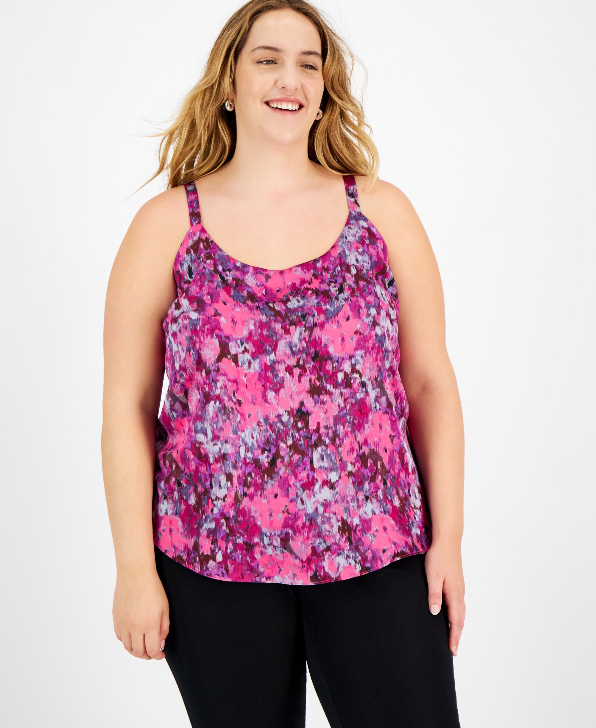 Plus Size Blurred Print Scoop-Neck Camisole