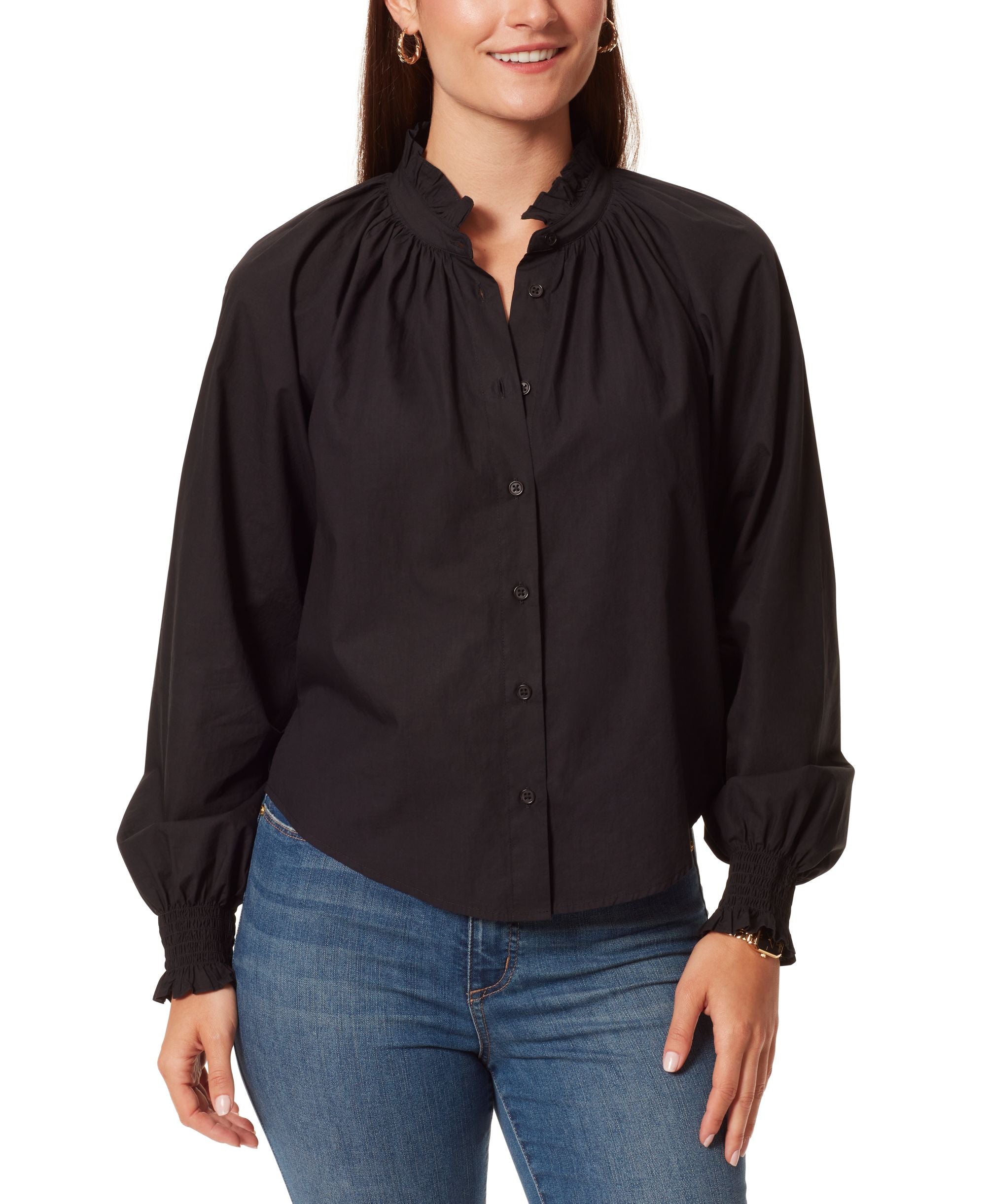 Anne Klein Jeans Womens Jo Cotton Button Front Shirt