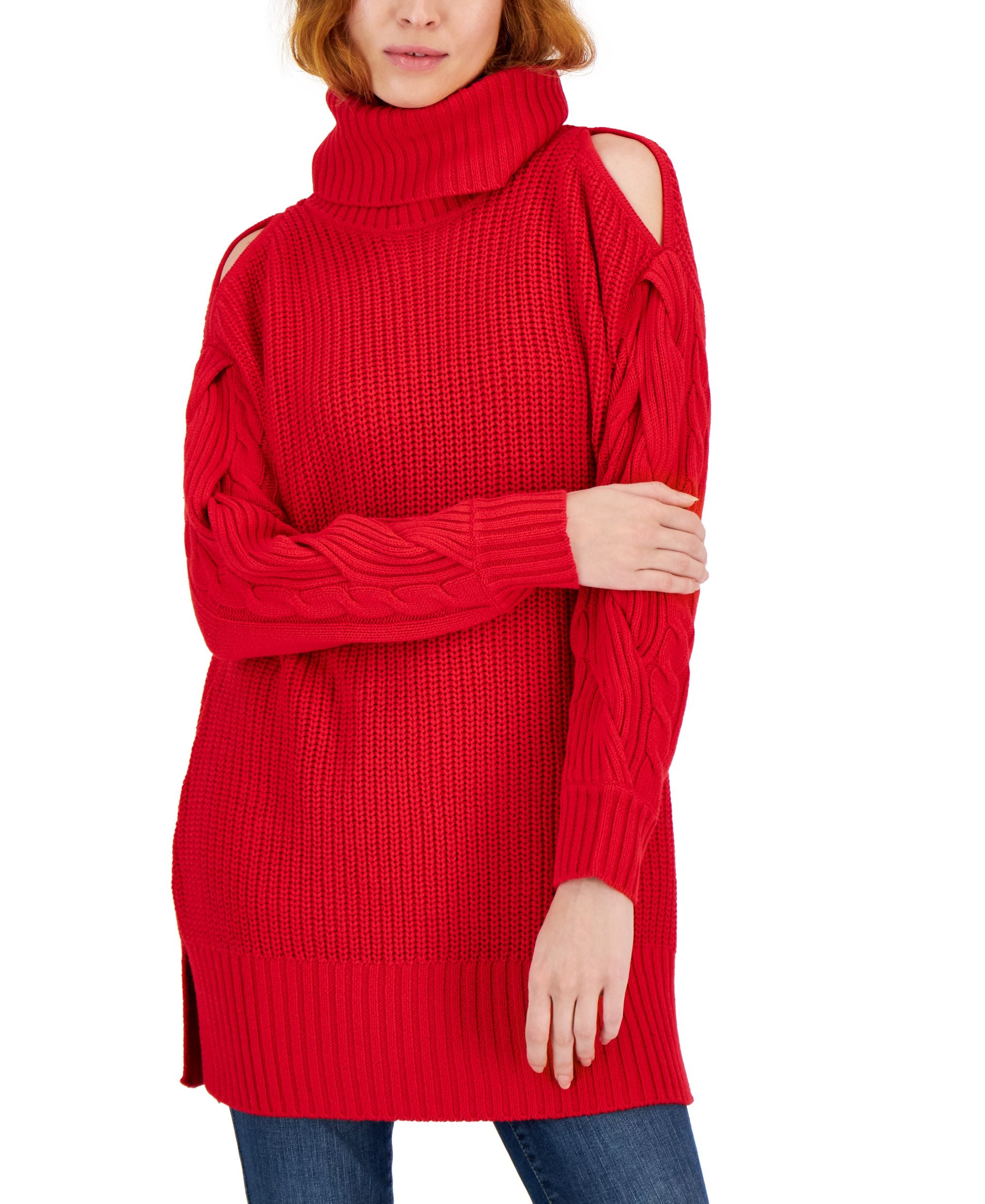 INC International Concepts Womens Cold Shoulder Cable Sleeve Sweater