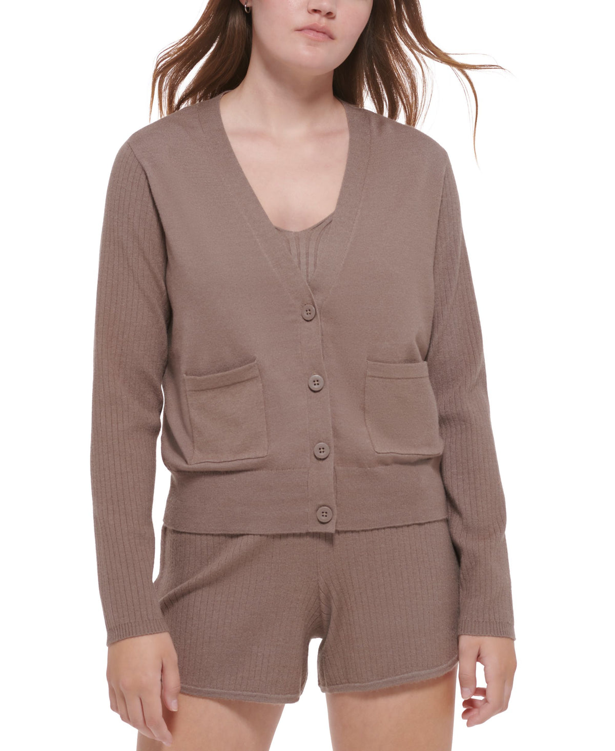 Women's Ribbed-Sleeve Button-Front Cardigan