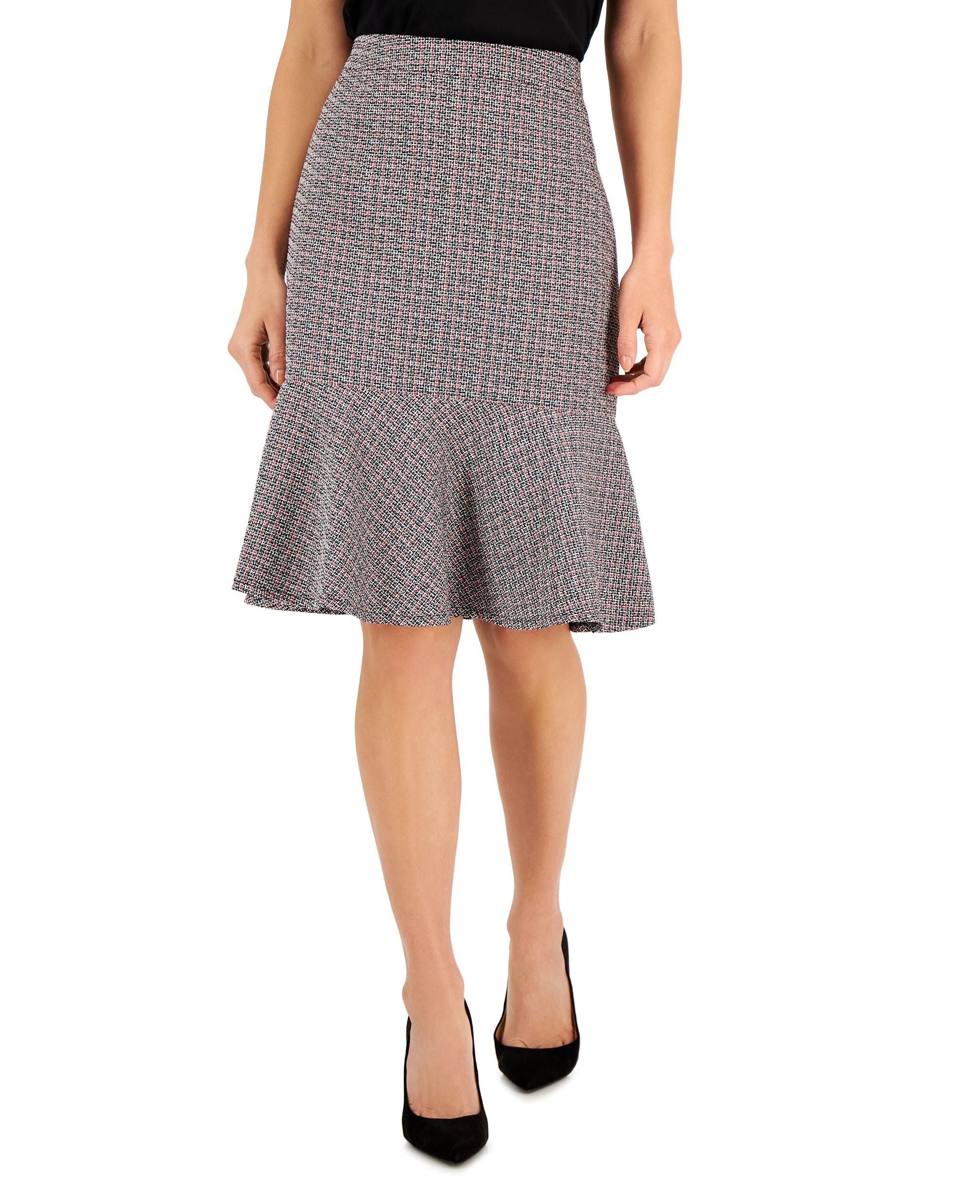 Women's Metallic-Flecked Tweed A-Line Flounce-Hem Skirt