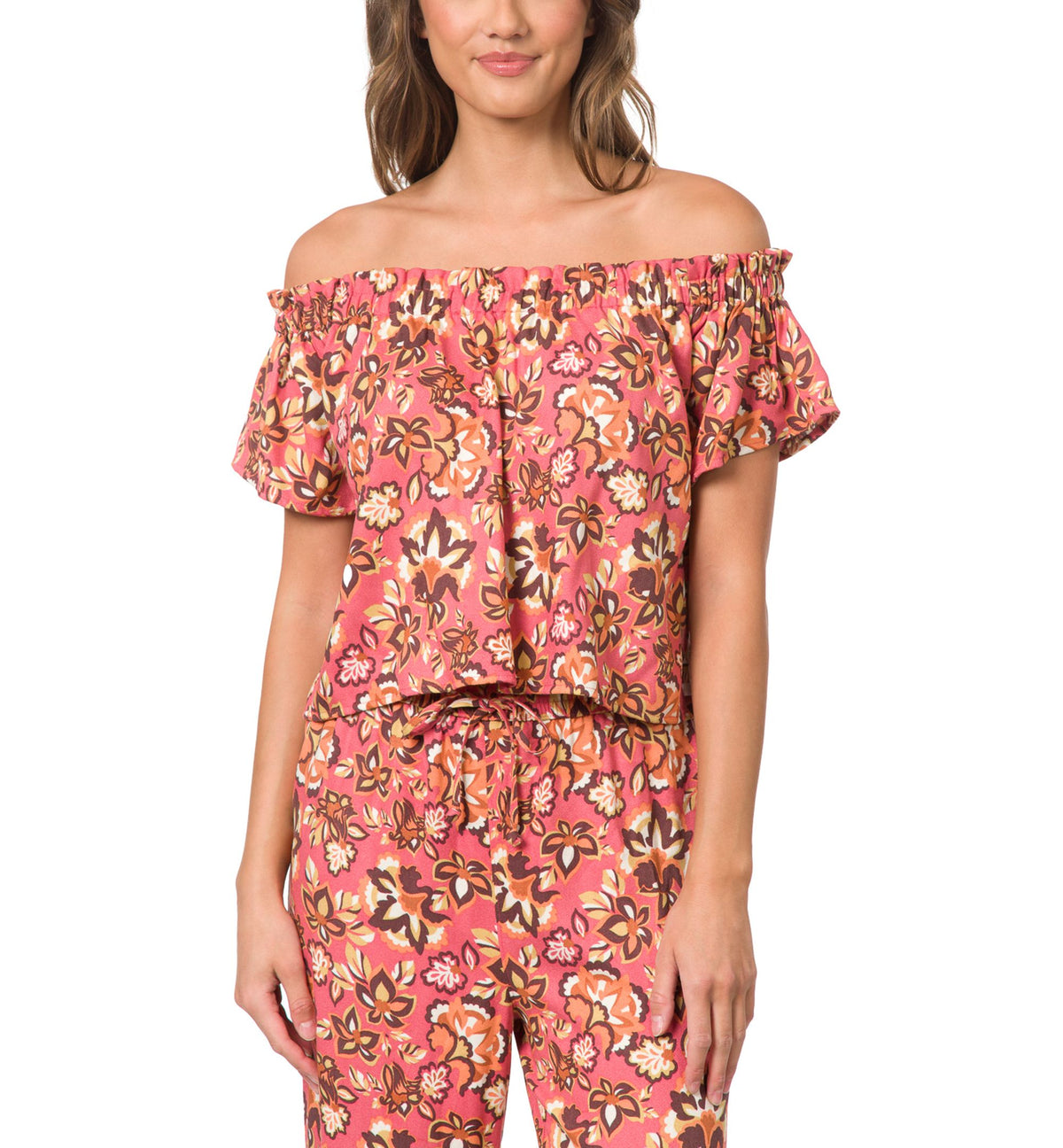 Juniors' Off-The-Shoulder Printed Top
