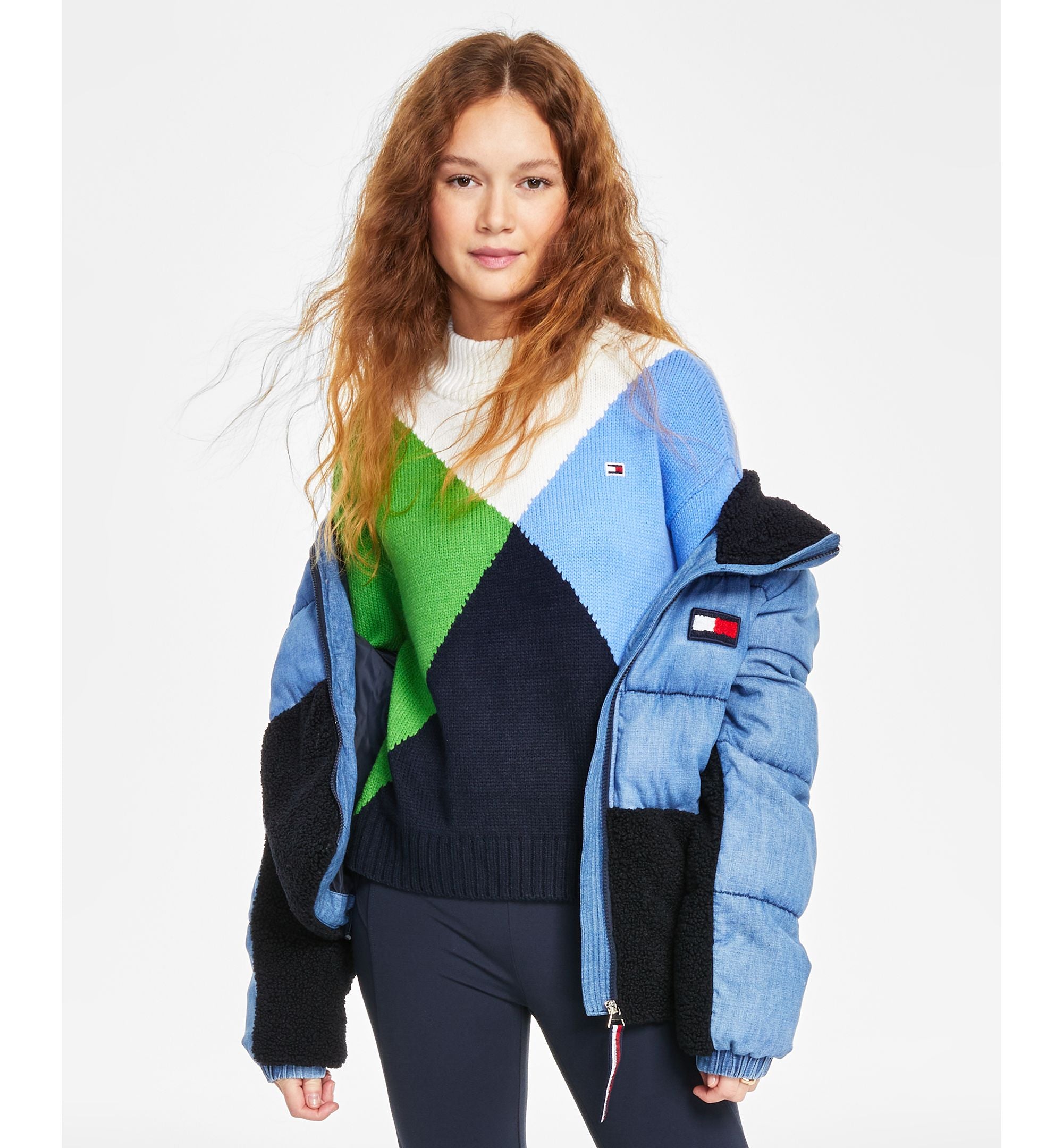 Women's Denim & Sherpa Puffer Jacket