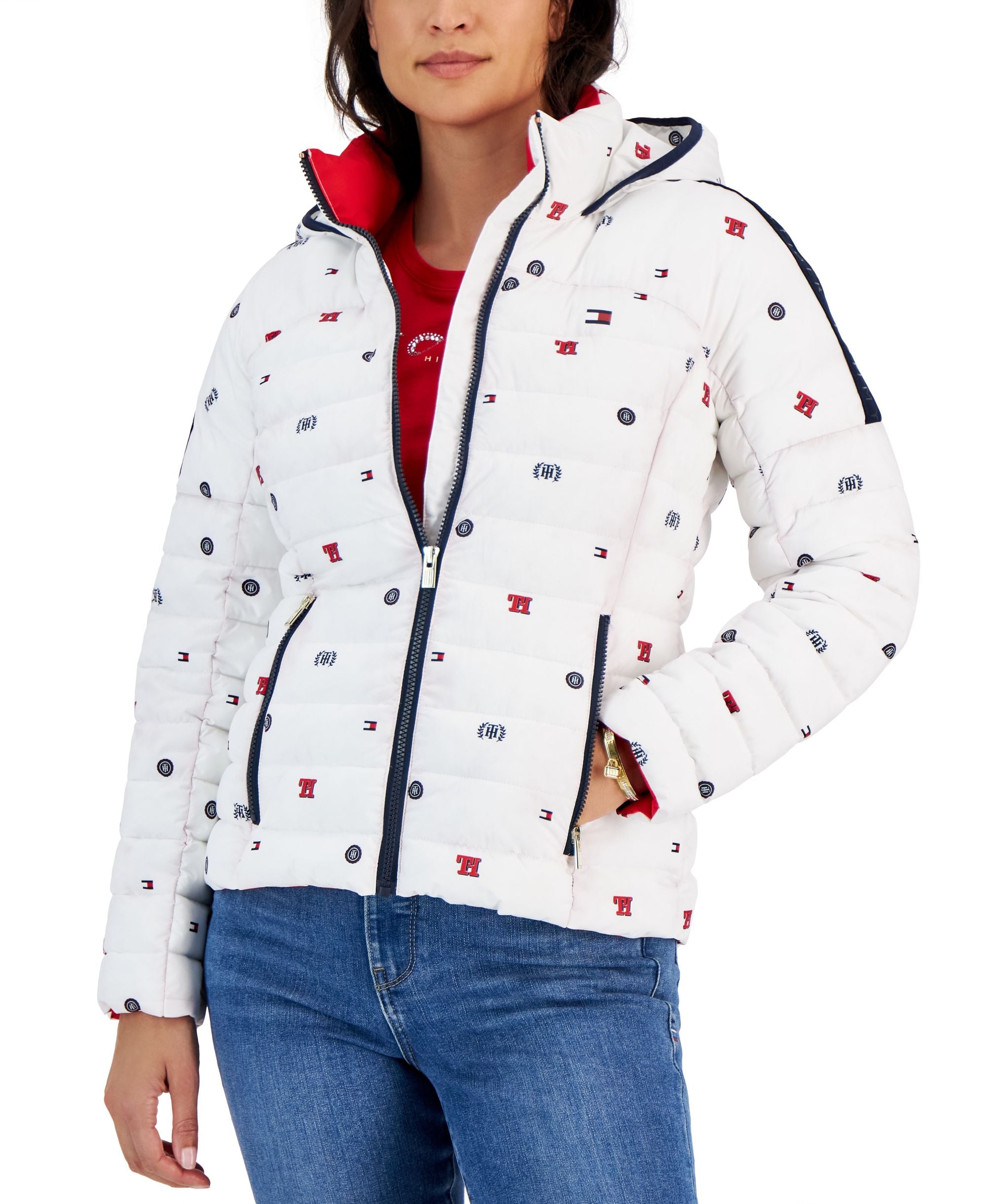 Women's Packable Logo-Print Hooded Jacket