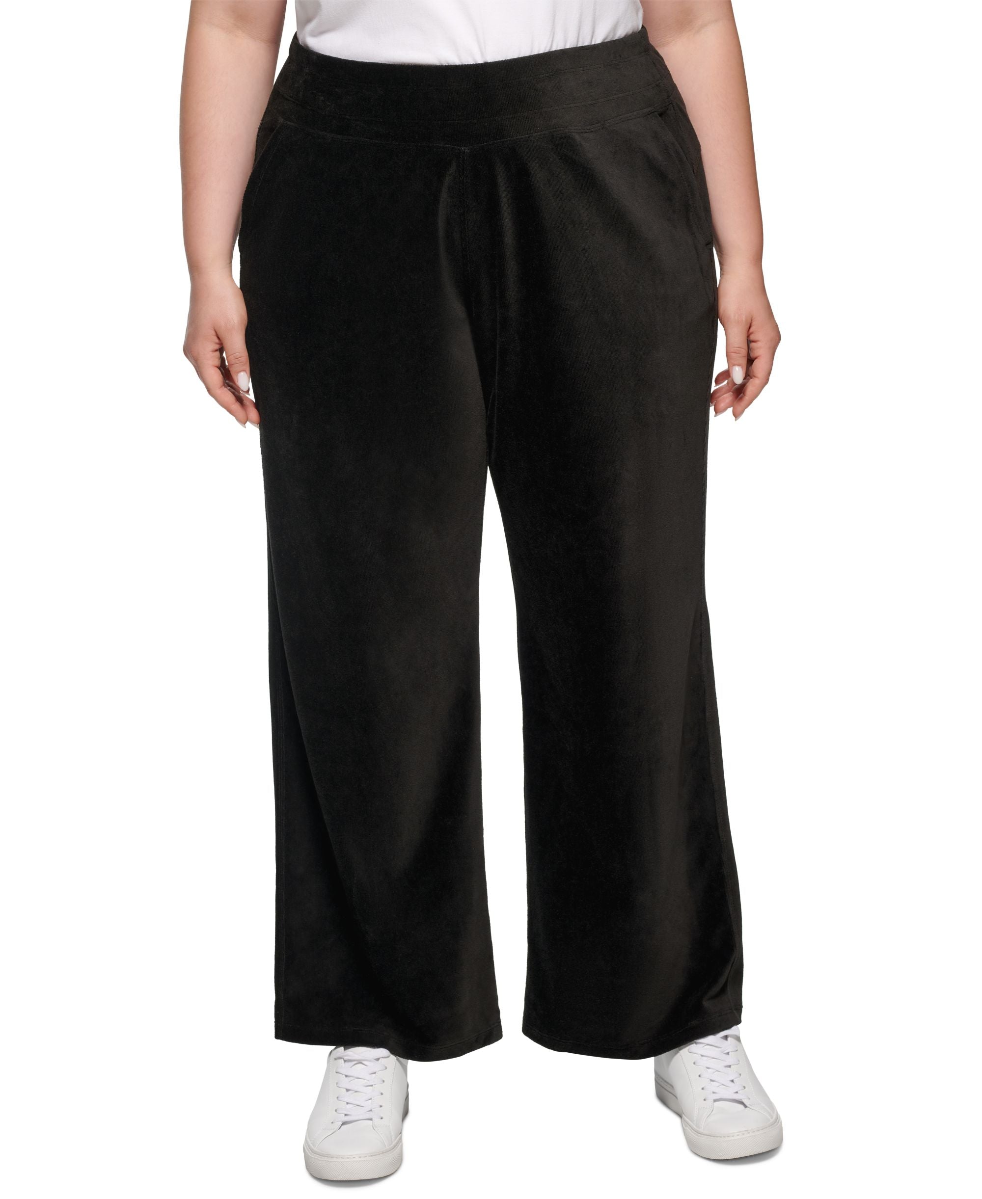 Calvin Klein Performance Plus Size High-Rise Wide-Leg Velour Pants