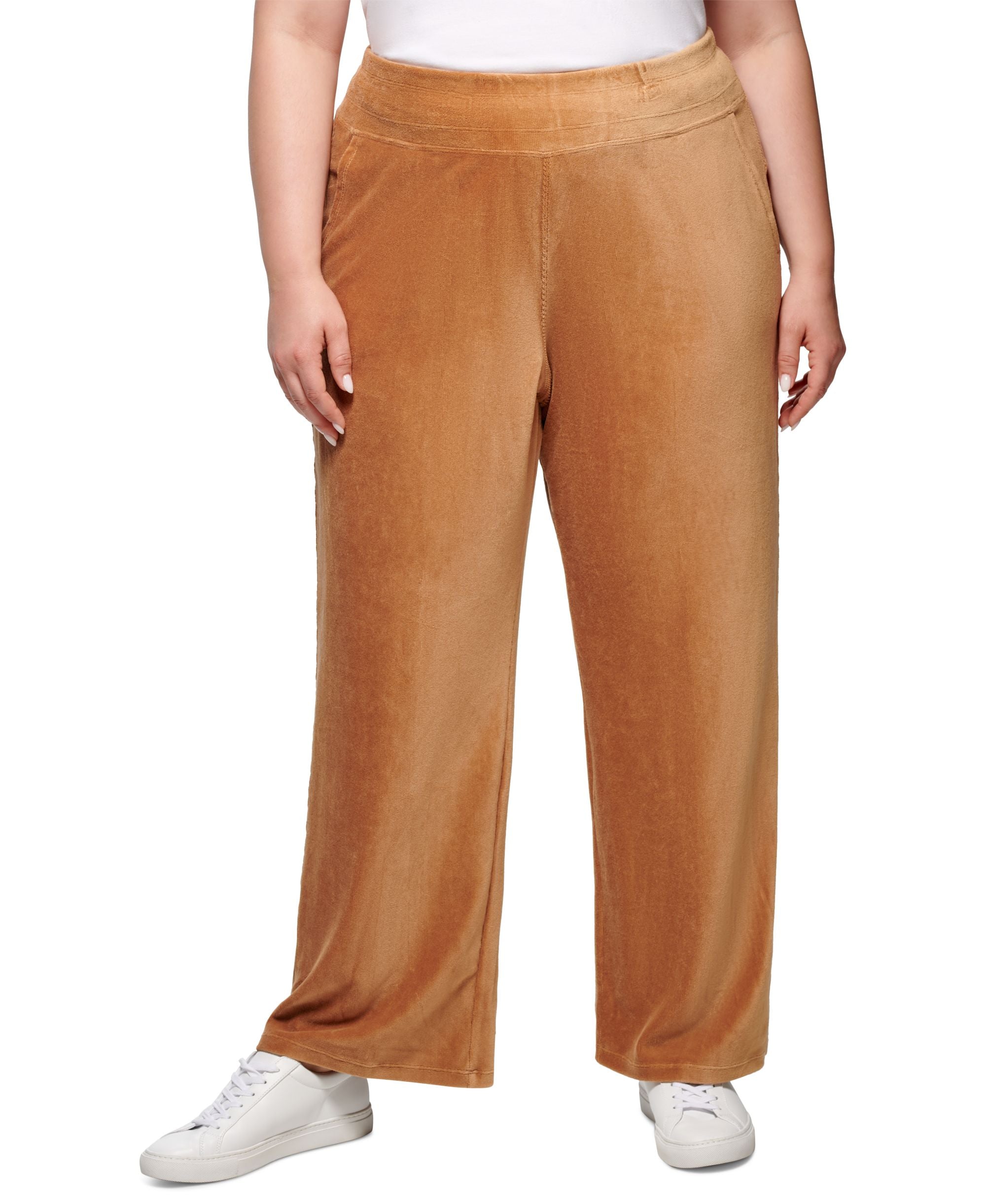 Calvin Klein Performance Plus Size High-Rise Wide-Leg Velour Pants