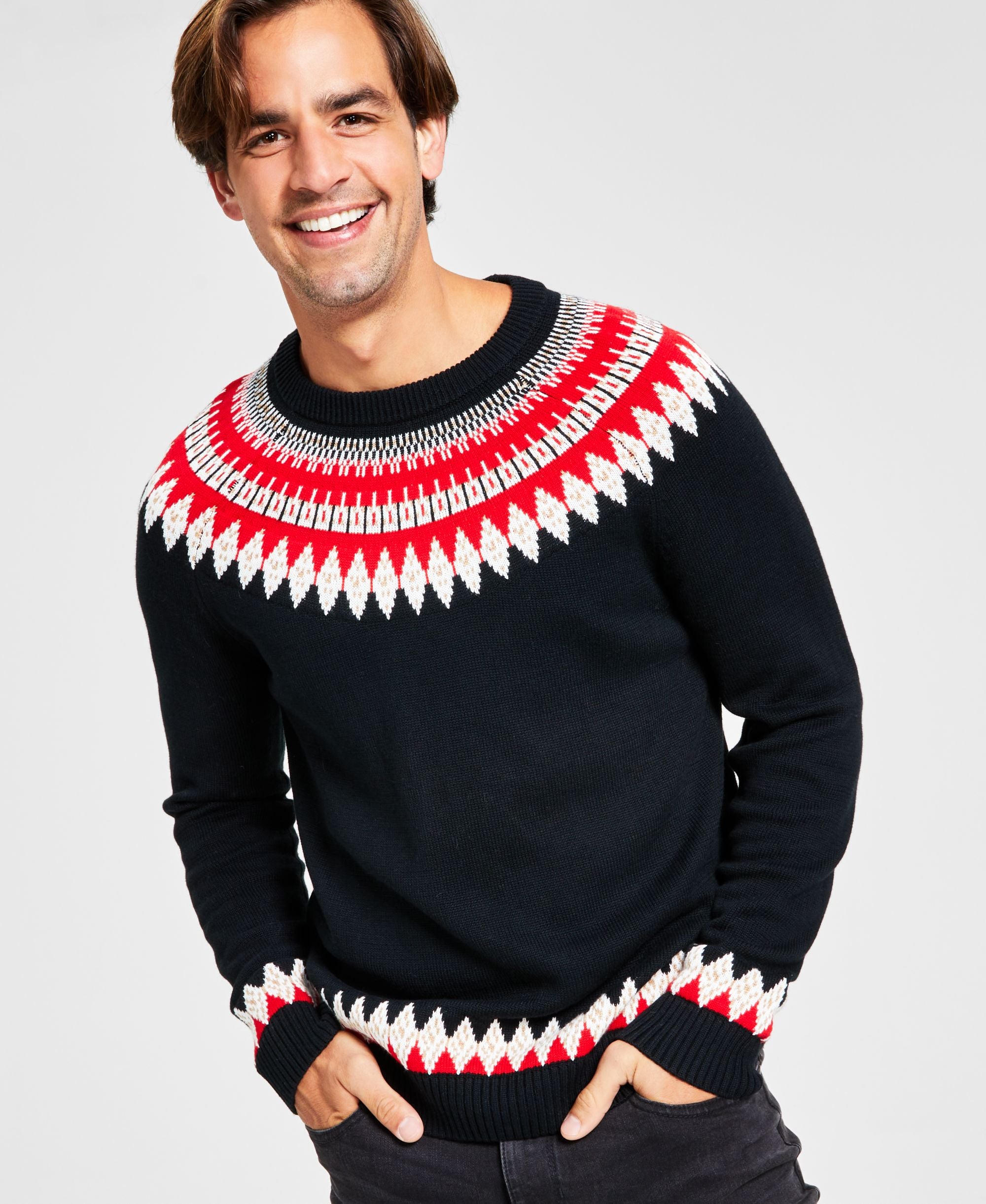 Men's Fair Isle Mock Neck Holiday Sweater