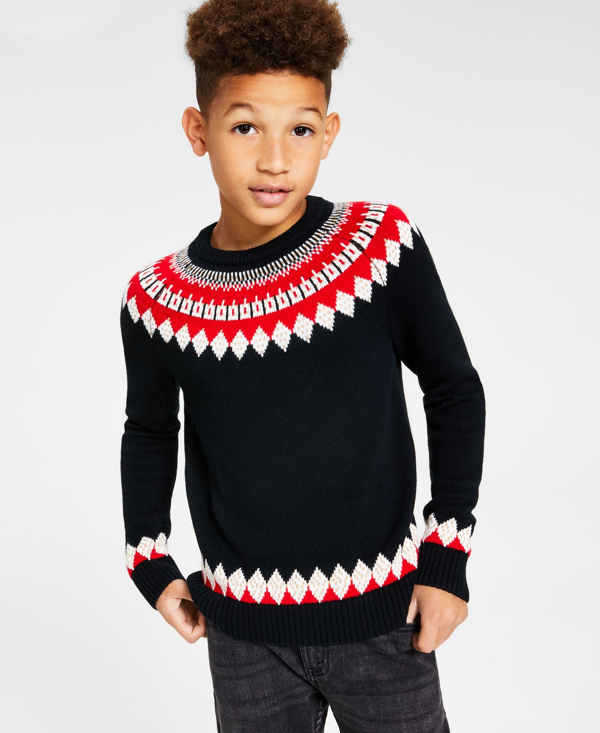 Charter Club Big Boys Fair Isle Mock Neck Holiday Sweater