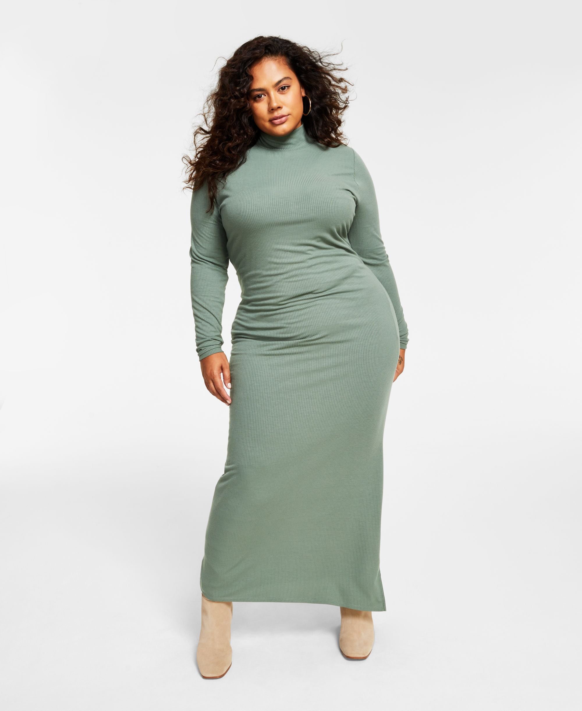 Trendy Plus Size Ribbed Side-Slit Maxi Dress