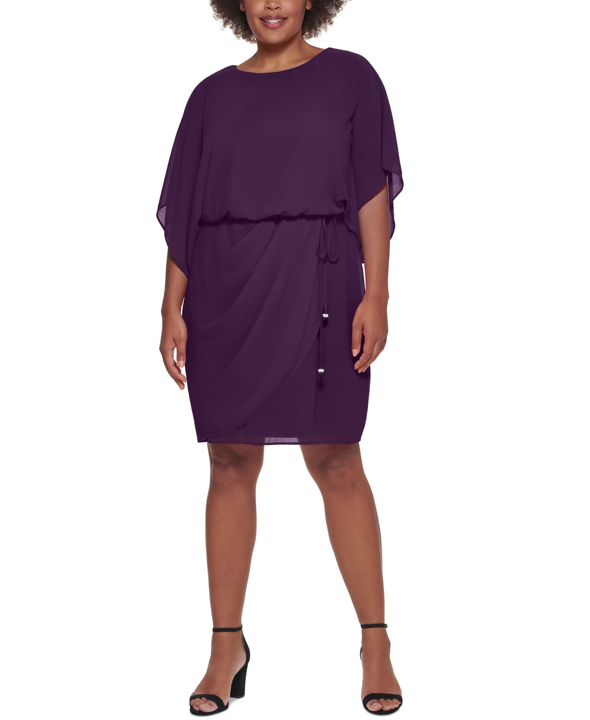 Jessica Howard Plus Size Cape-Sleeve Blouson Dress