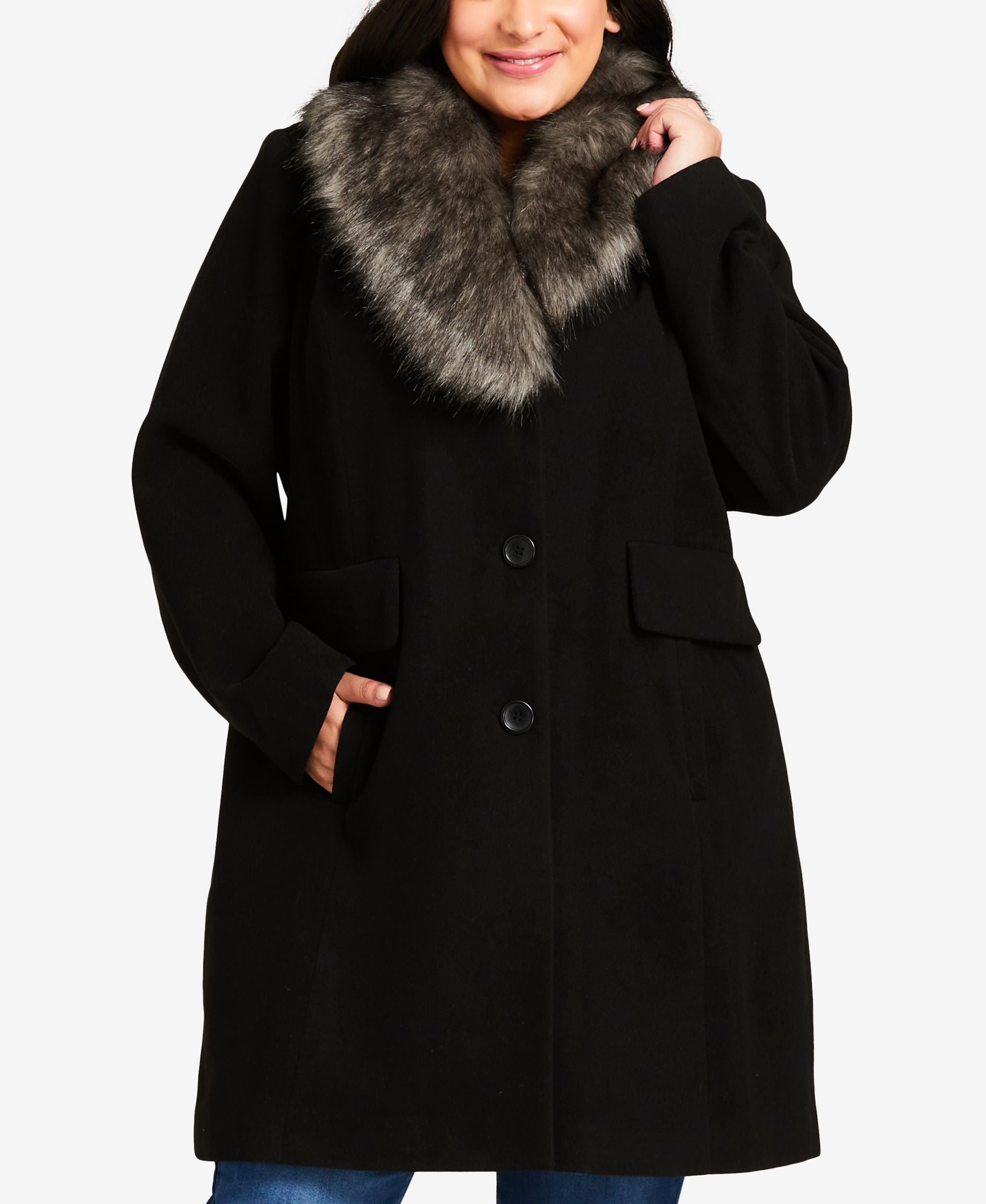 Plus Size Faux Wool Long Coat