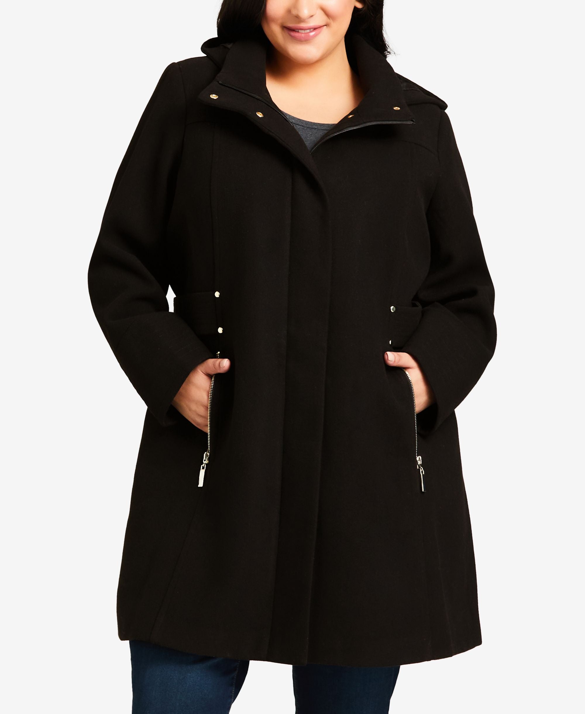 Plus Size Faux Wool Plain Coat