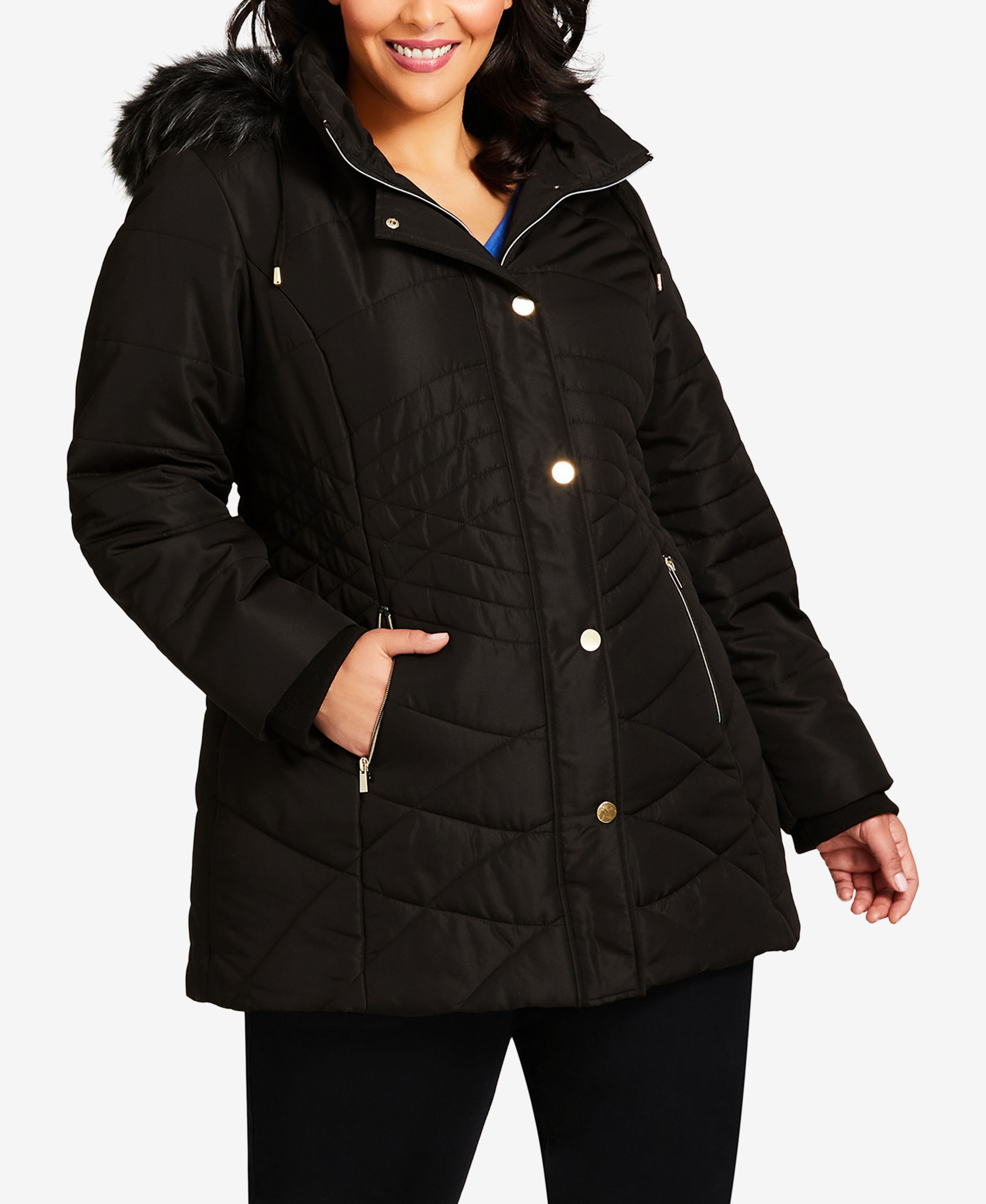 Plus Size Wave Removable Hood Quilt Puffer Jacket