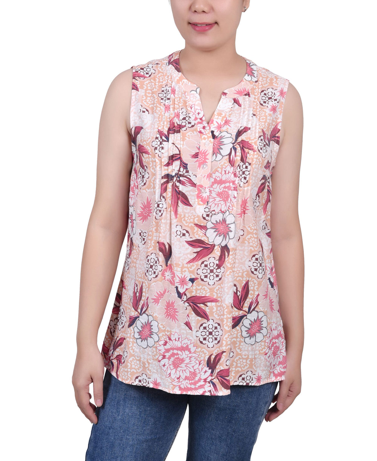 NY Collection Petite Sleeveless Pintucked Blouse