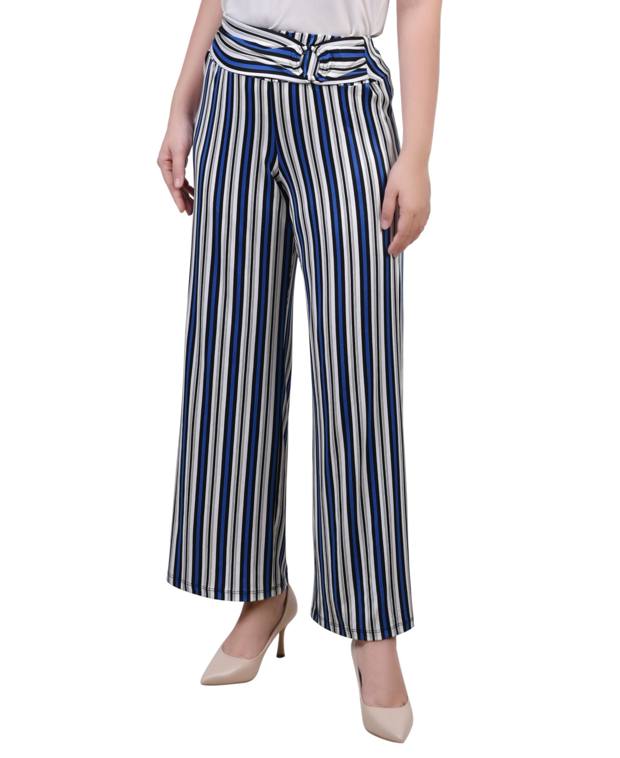 Petite Cropped Pull On Pants with Sash