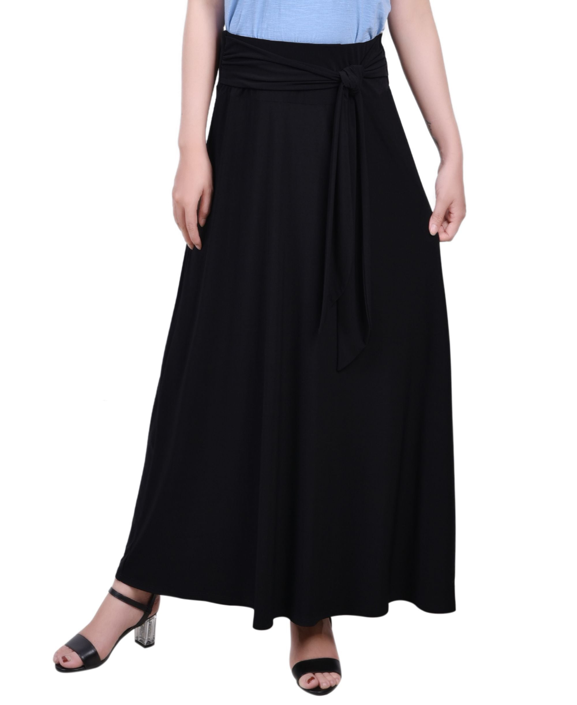 NY Collection Petite Maxi Skirt With Sash Waist Tie