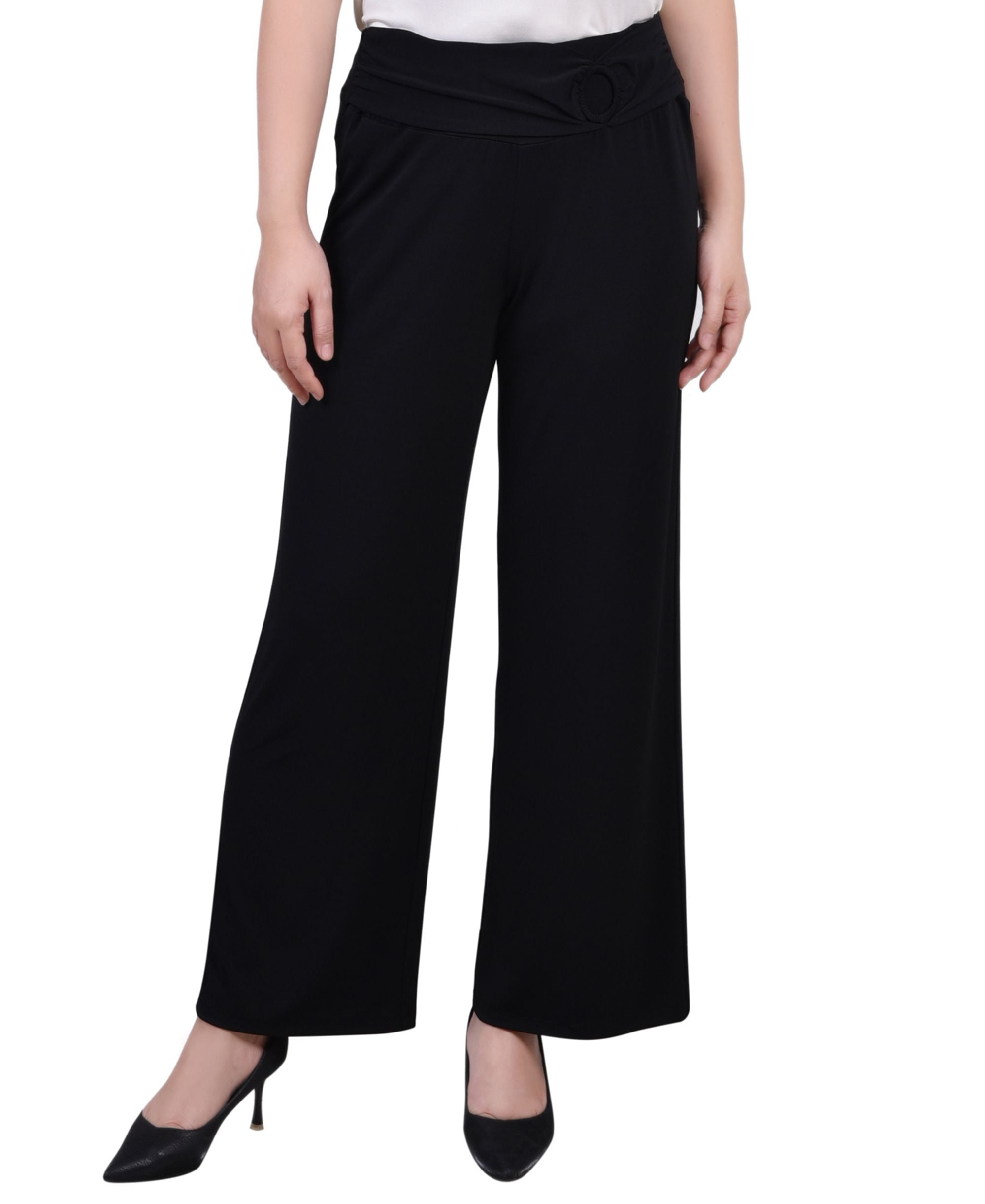 NY Collection Petite Cropped Pull On Pants With Sash