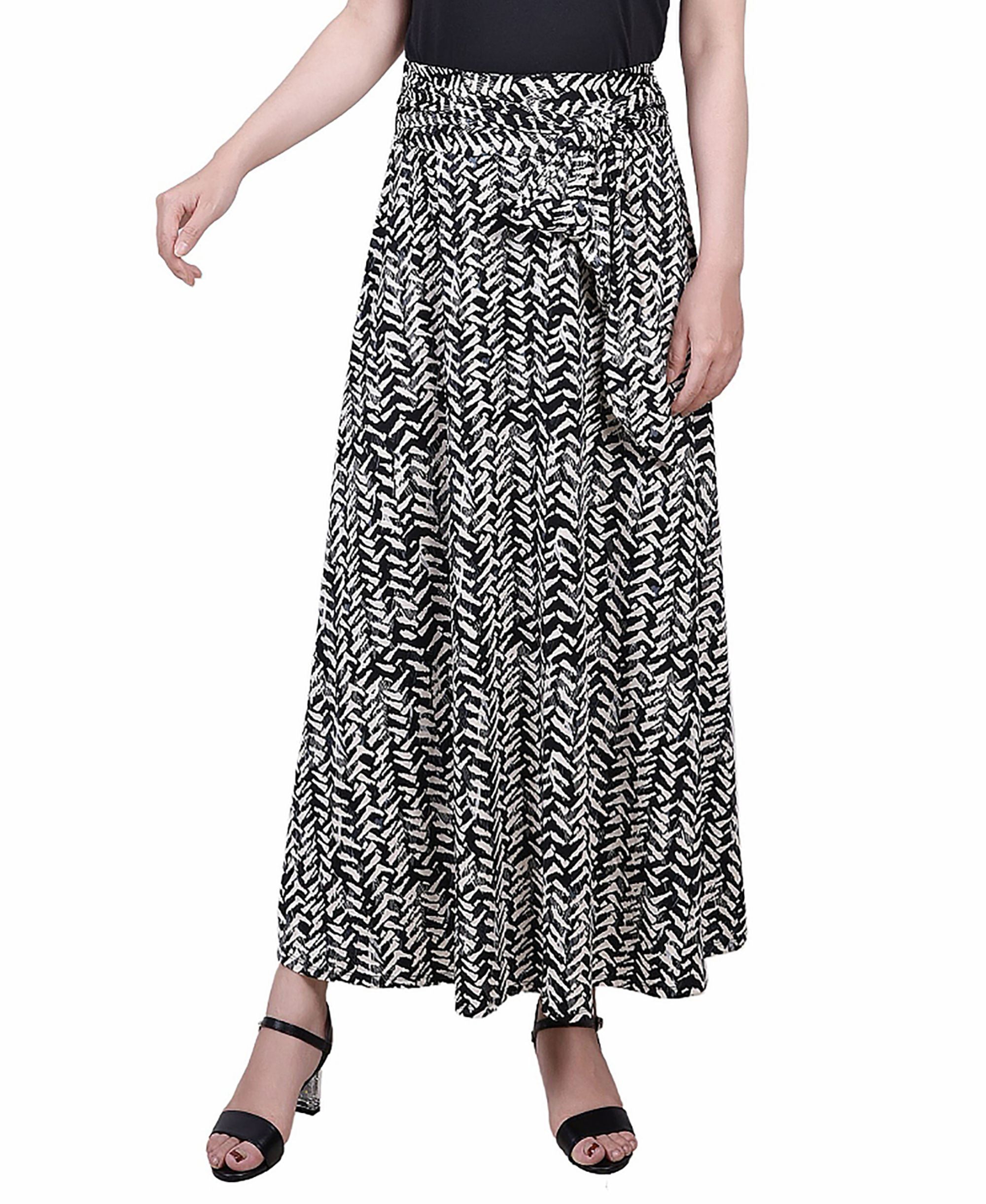 Petite Printed Maxi Skirt with Sash Waist Tie
