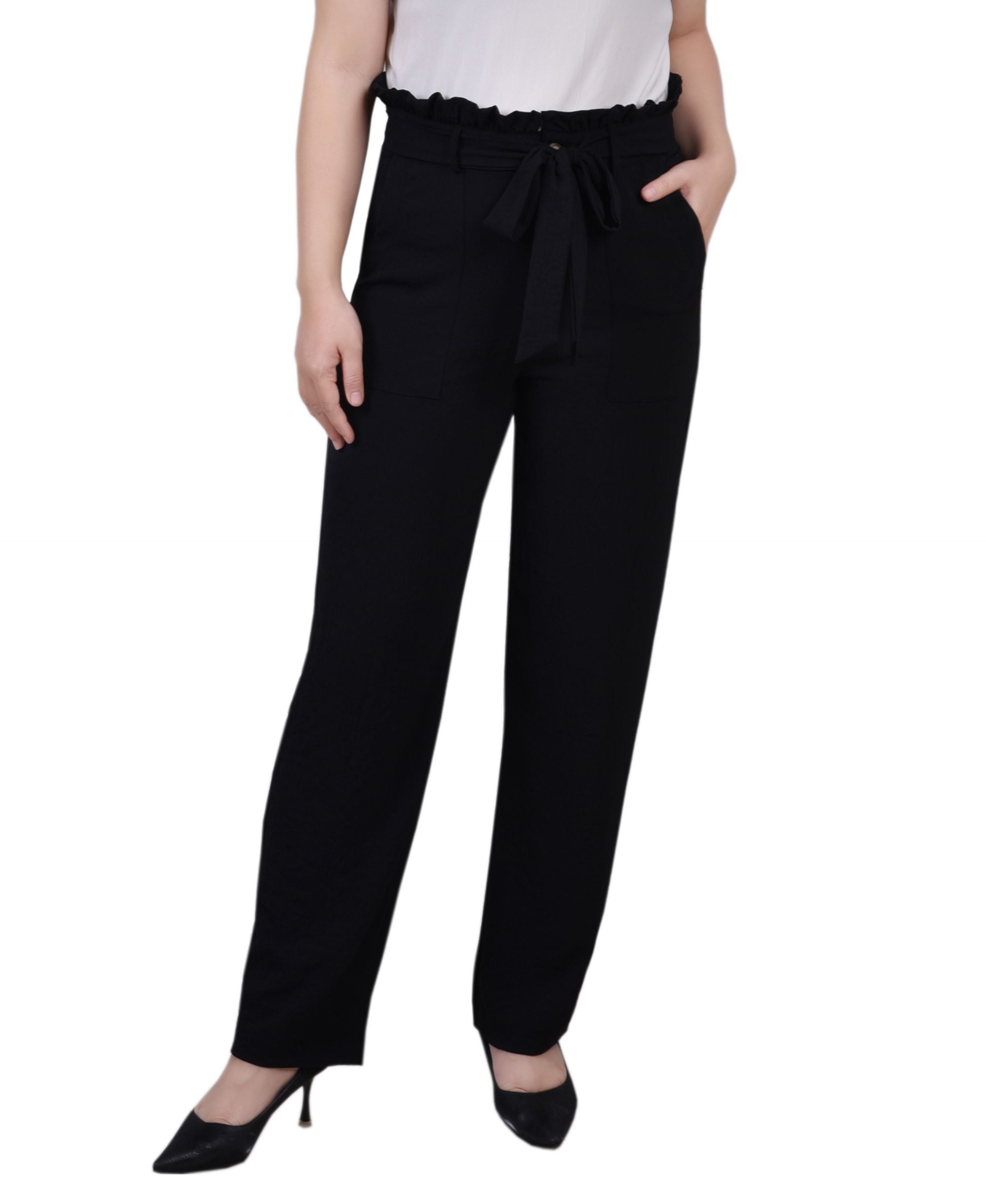 NY Collection Petite Belted Paper Bag Waist Pants