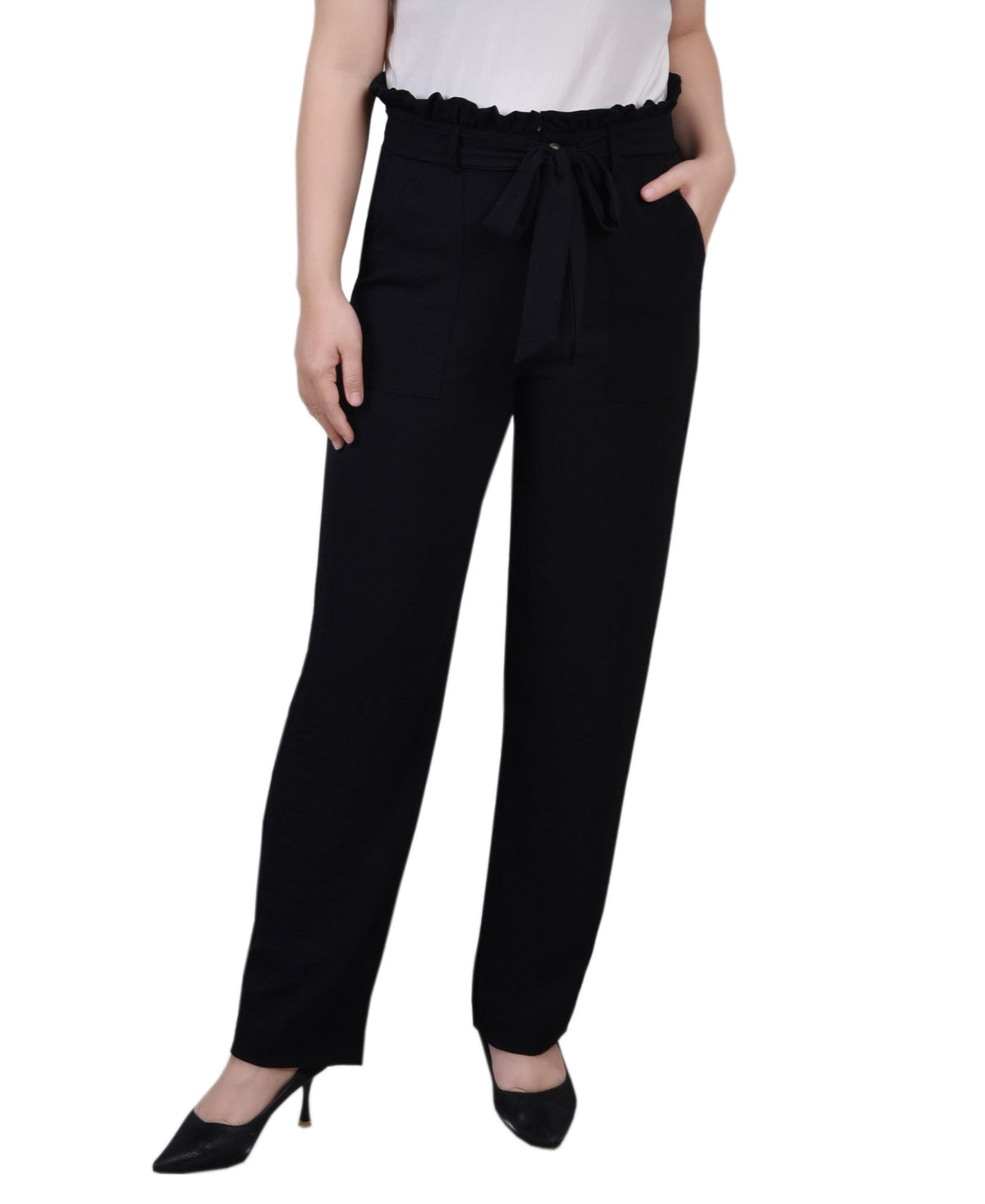 NY Collection Petite Belted Paper Bag Waist Pants