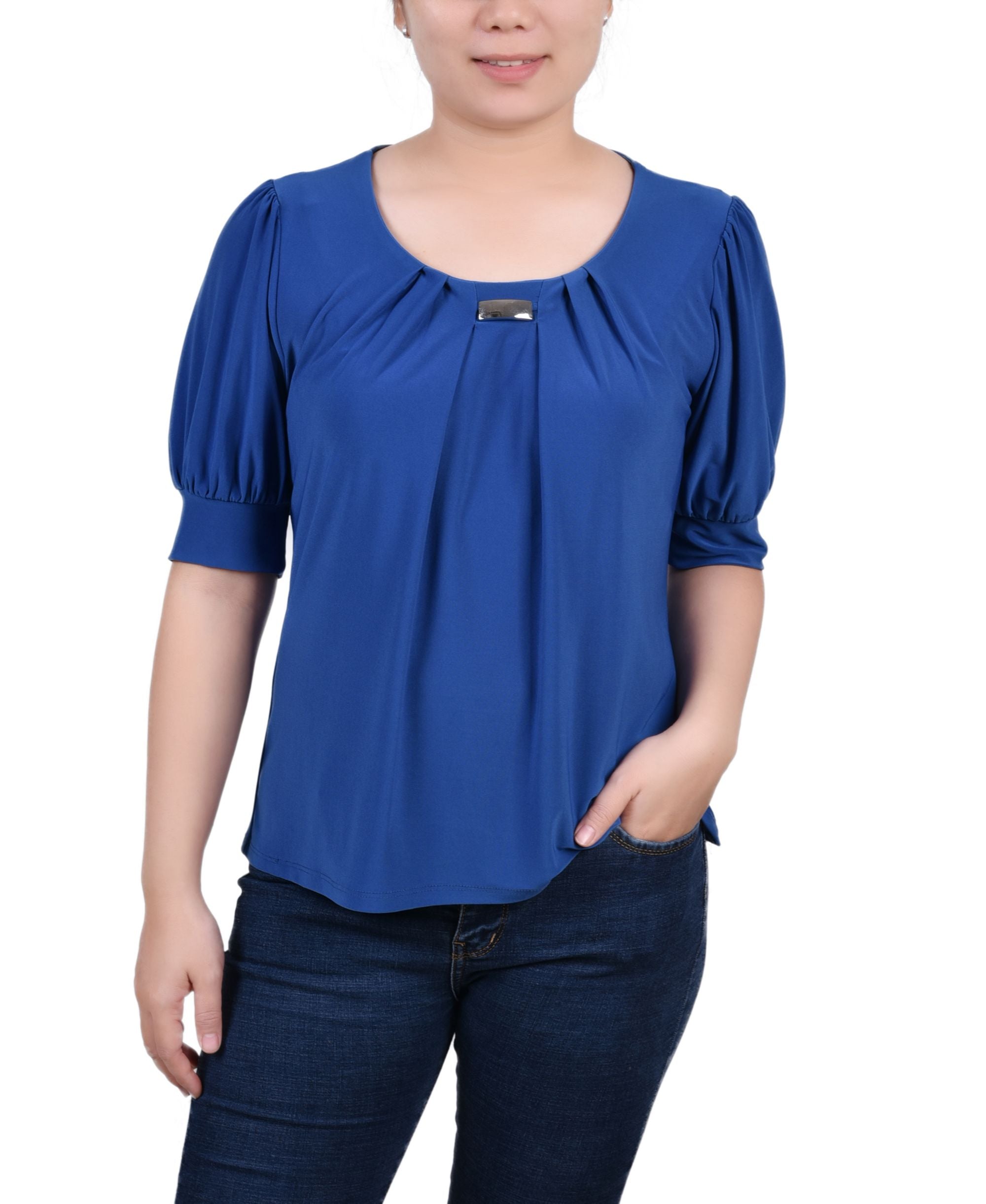 Petite Short Sleeve Balloon Sleeve Top