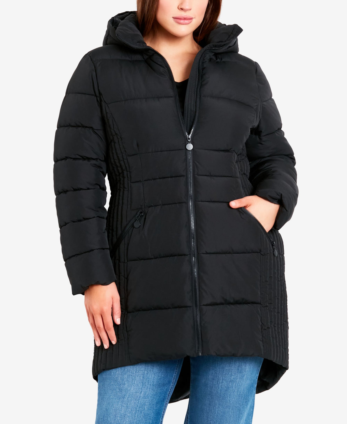 Plus Size Contrast Zip Coat