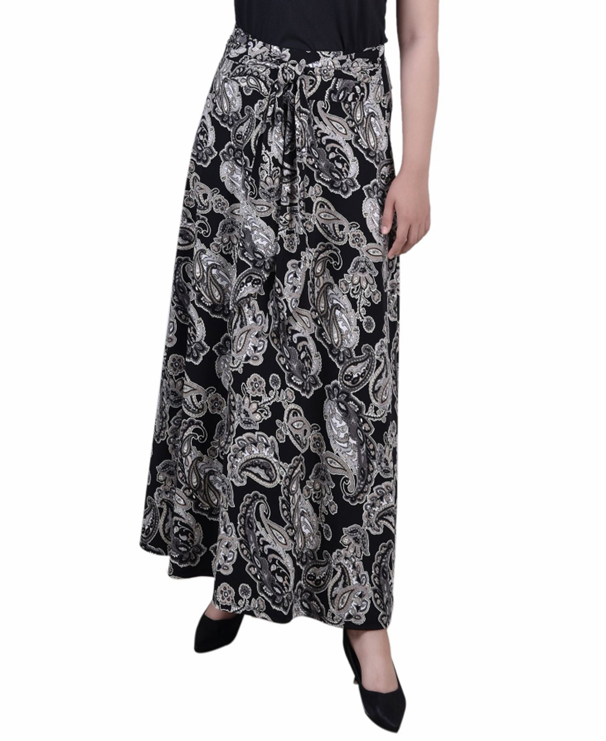 Petite Printed Maxi Skirt with Sash Waist Tie