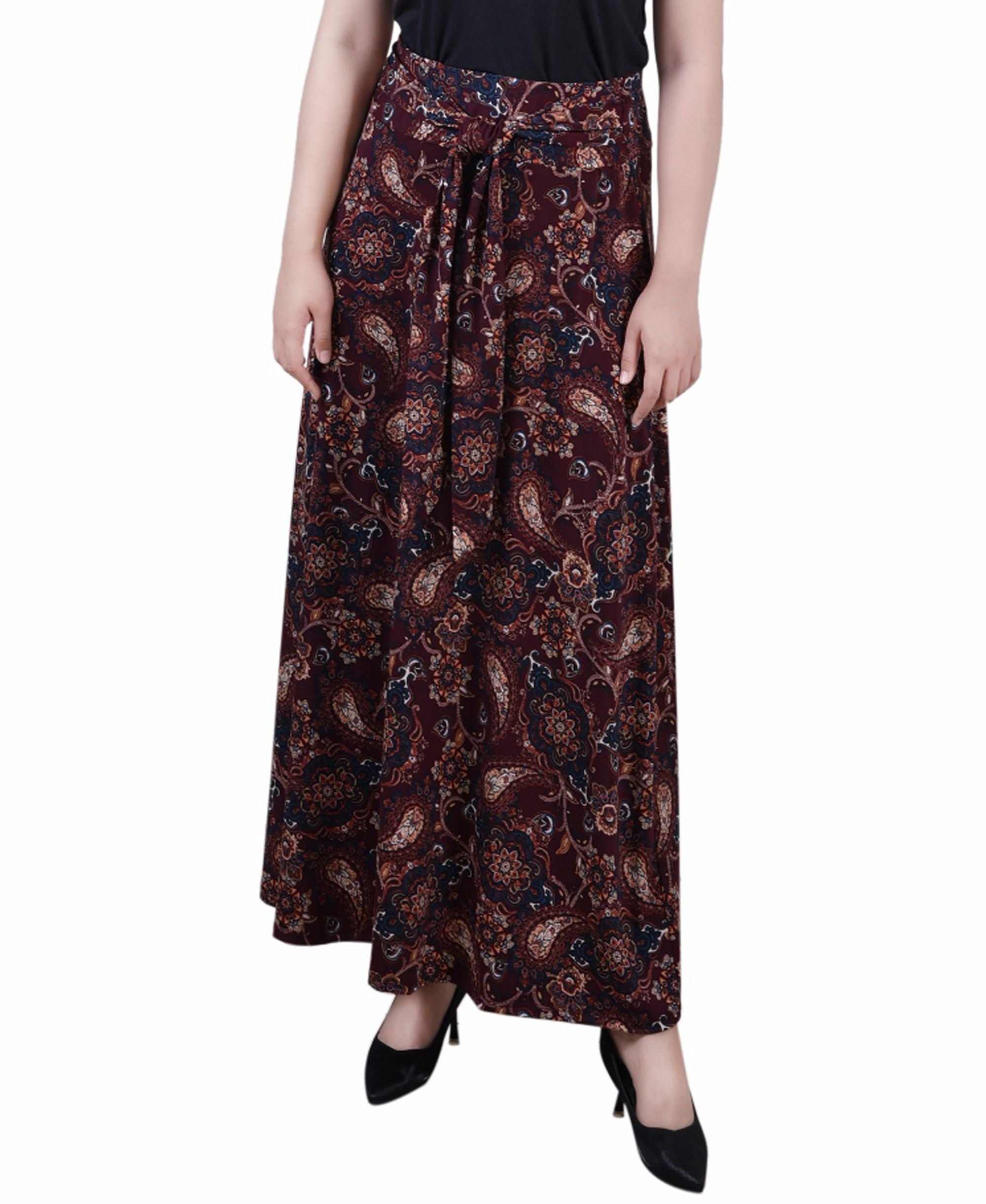 Petite Printed Maxi Skirt with Sash Waist Tie