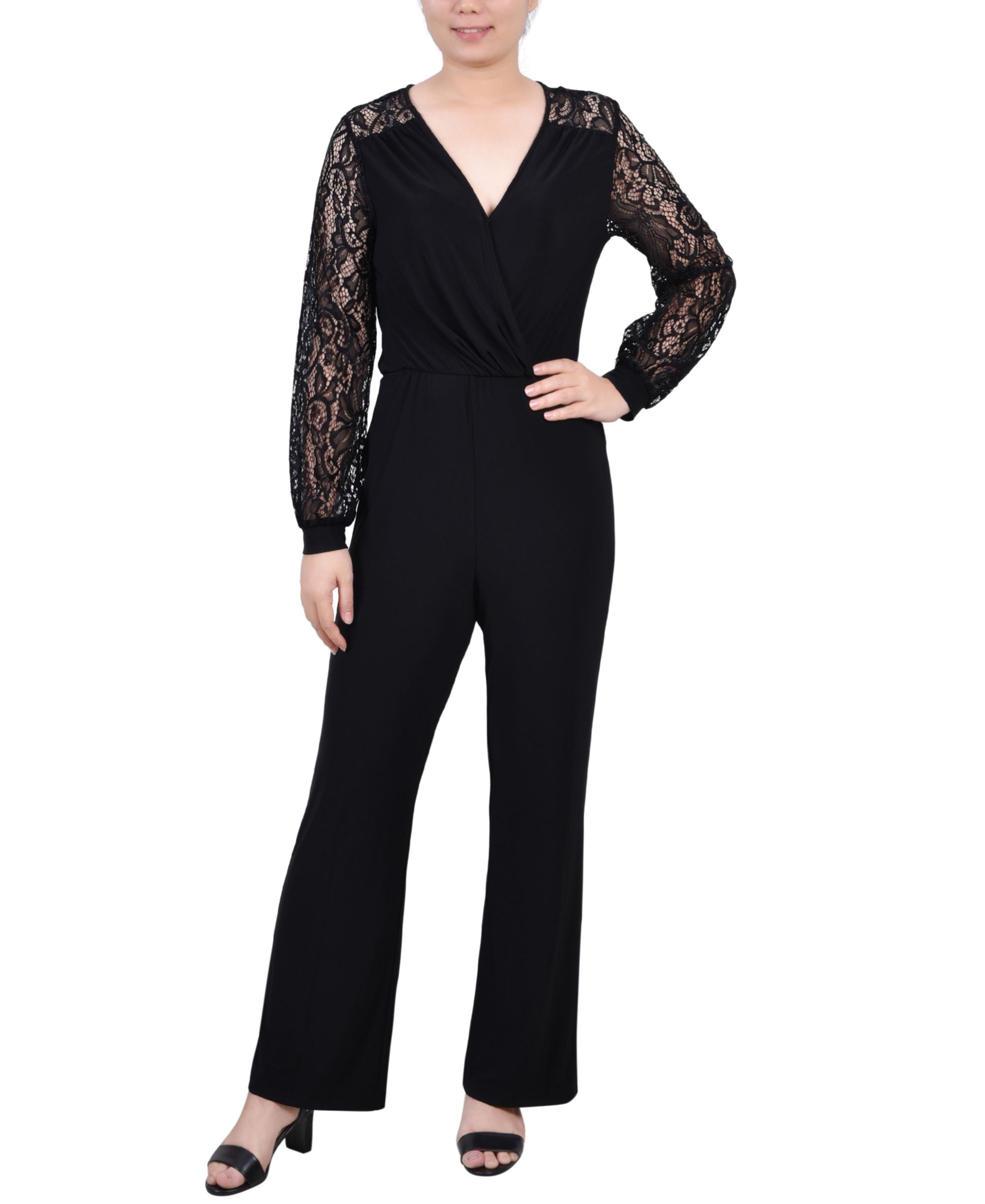 Petite Jumpsuit with Lace Sleeve