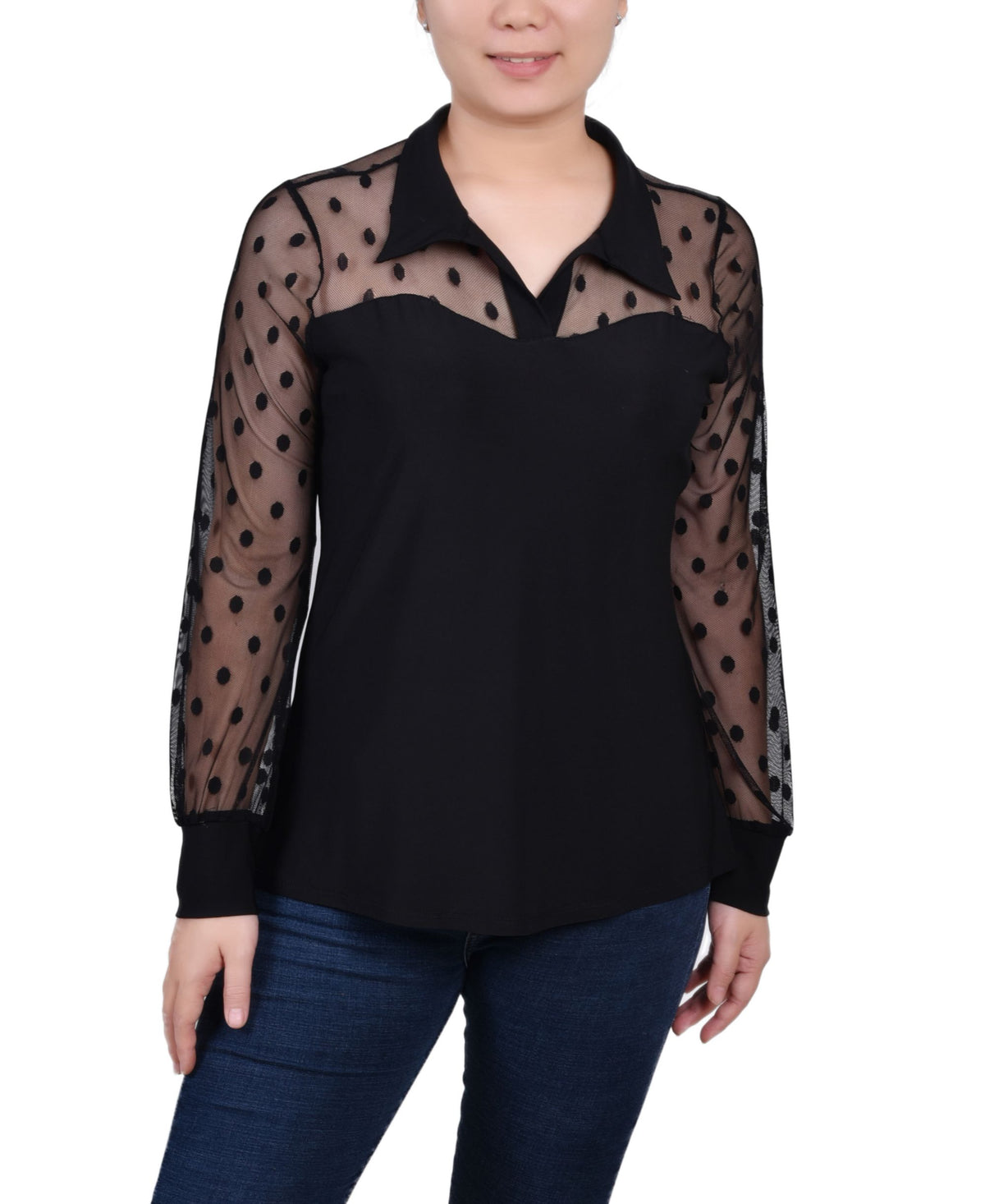 NY Collection Petite Mesh Sleeve Top