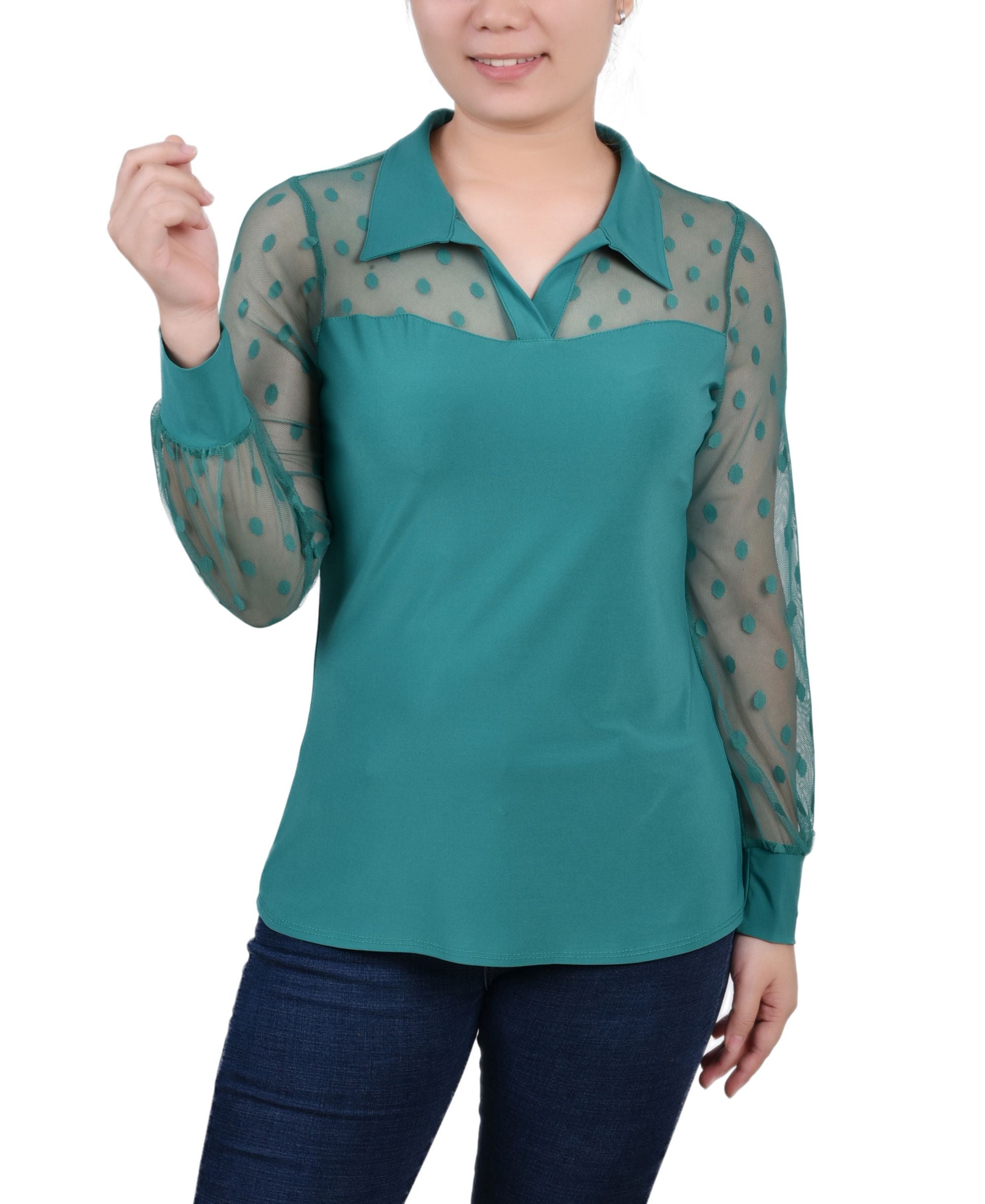 NY Collection Petite Mesh Sleeve Top