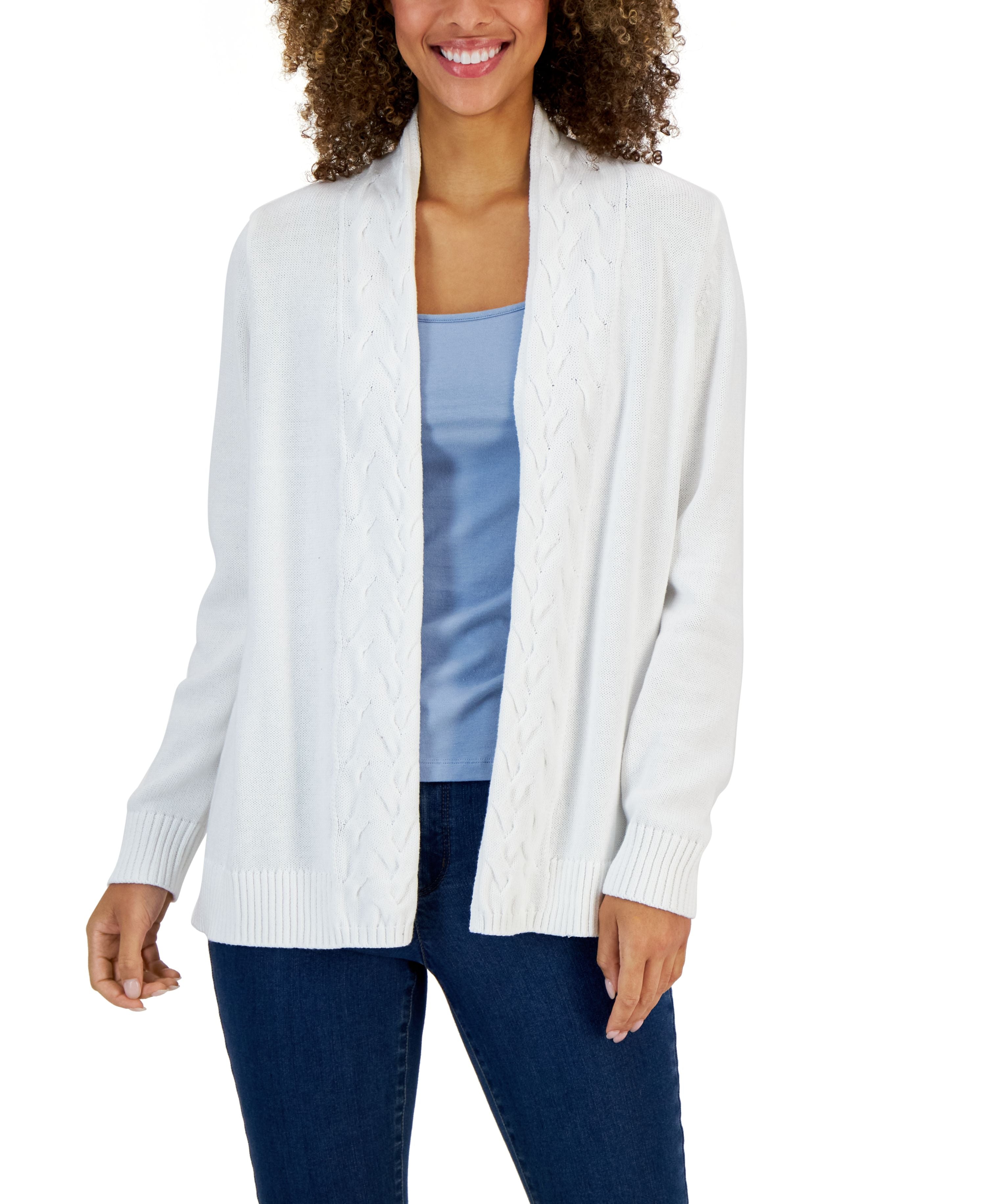 Women's Cotton Cable-Collar Cardigan