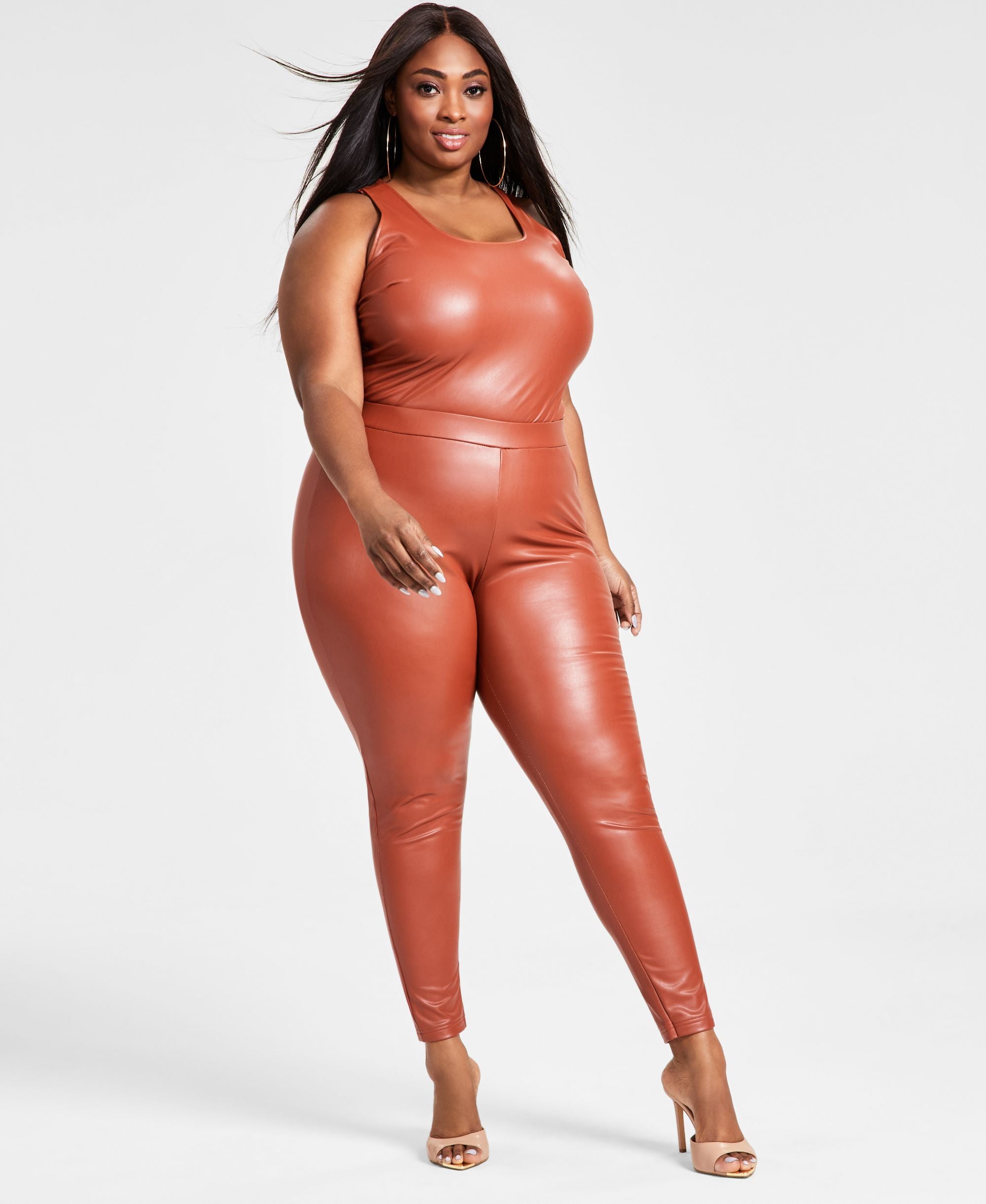 Plus Size Pleather Elasticized-Waist Leggings
