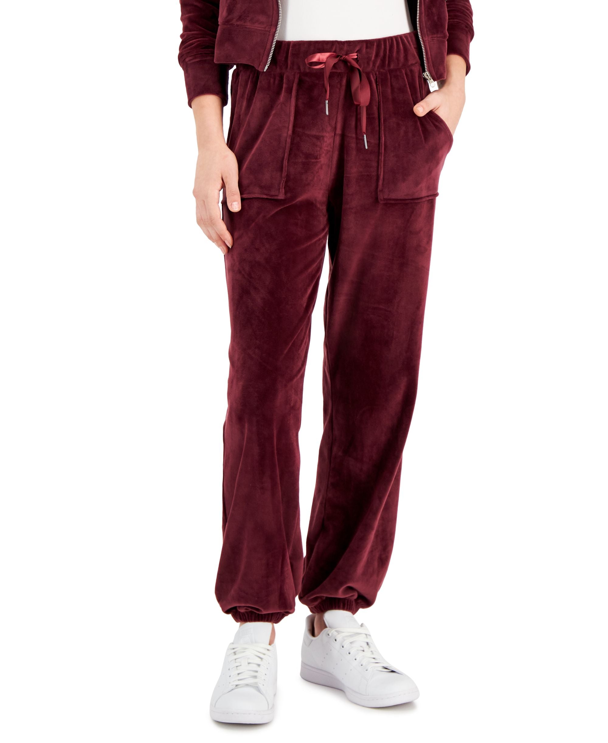 Crave Fame Juniors' Velour Drawstring-Waist Jogger Pants