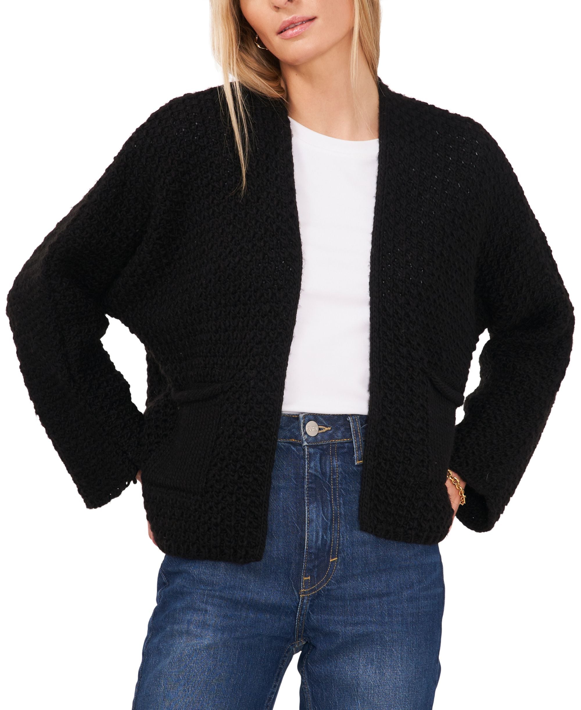 Women's Collarless Open-Front Cardigan Sweater