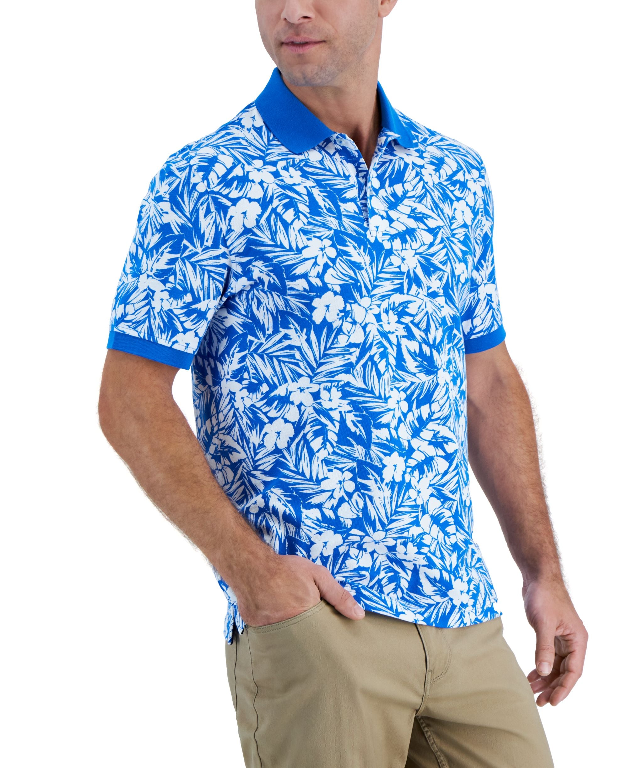 Club Room Mens Short Sleeve Tropical Print Polo