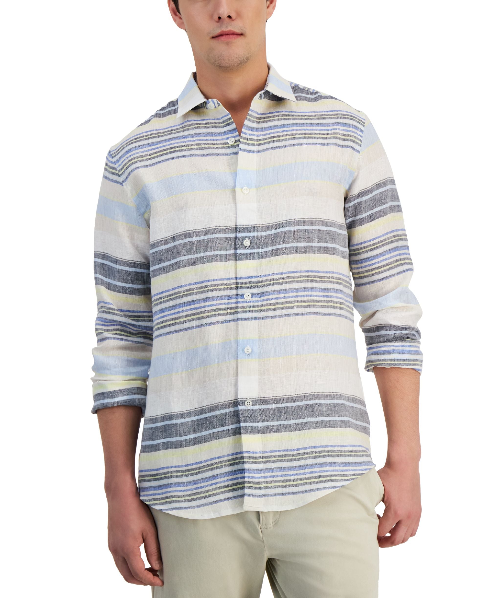 Club Room Mens Trevor Stripe Linen Shirt