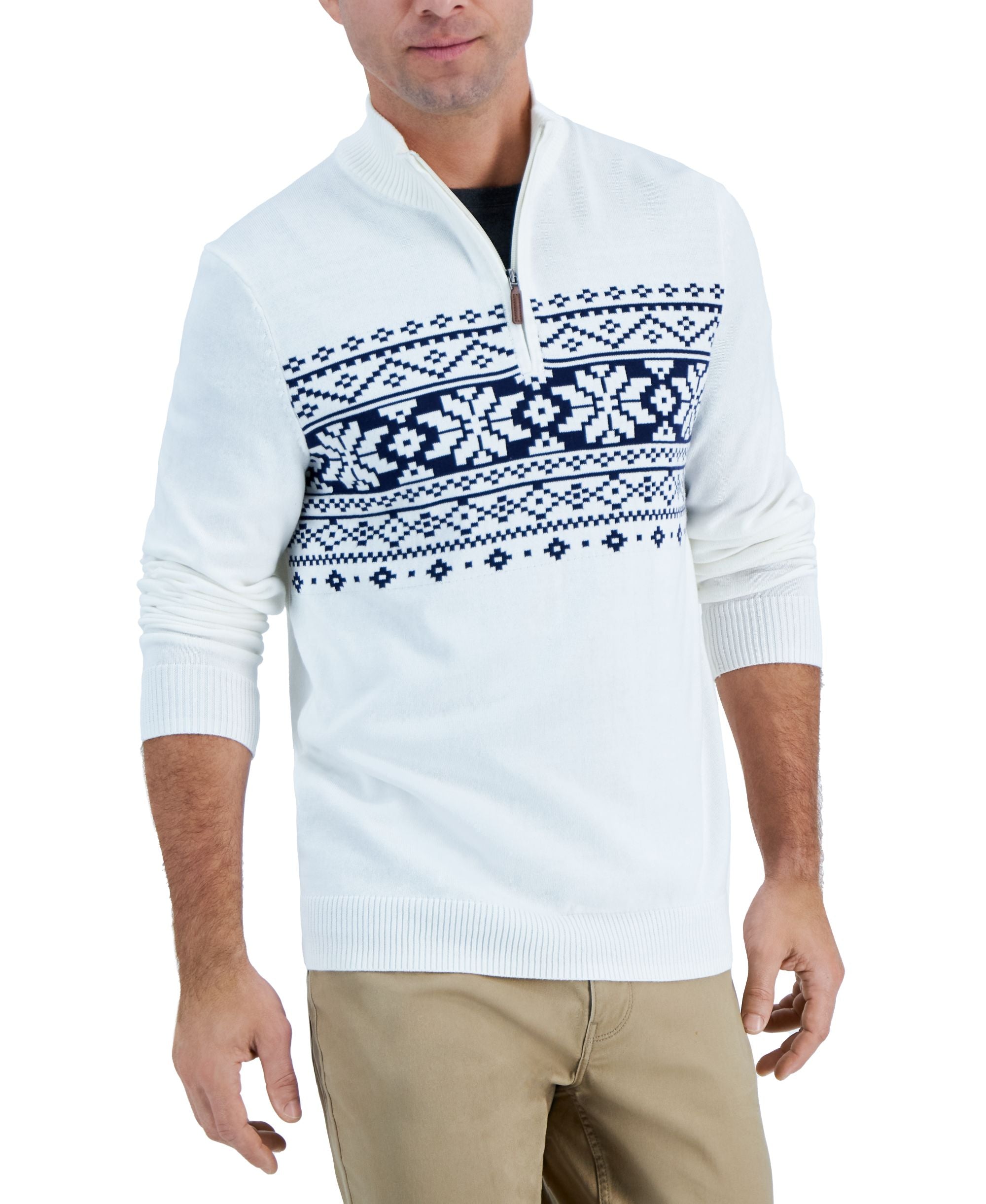 Club Room Mens Quarter Zip Fair Isle Sweater