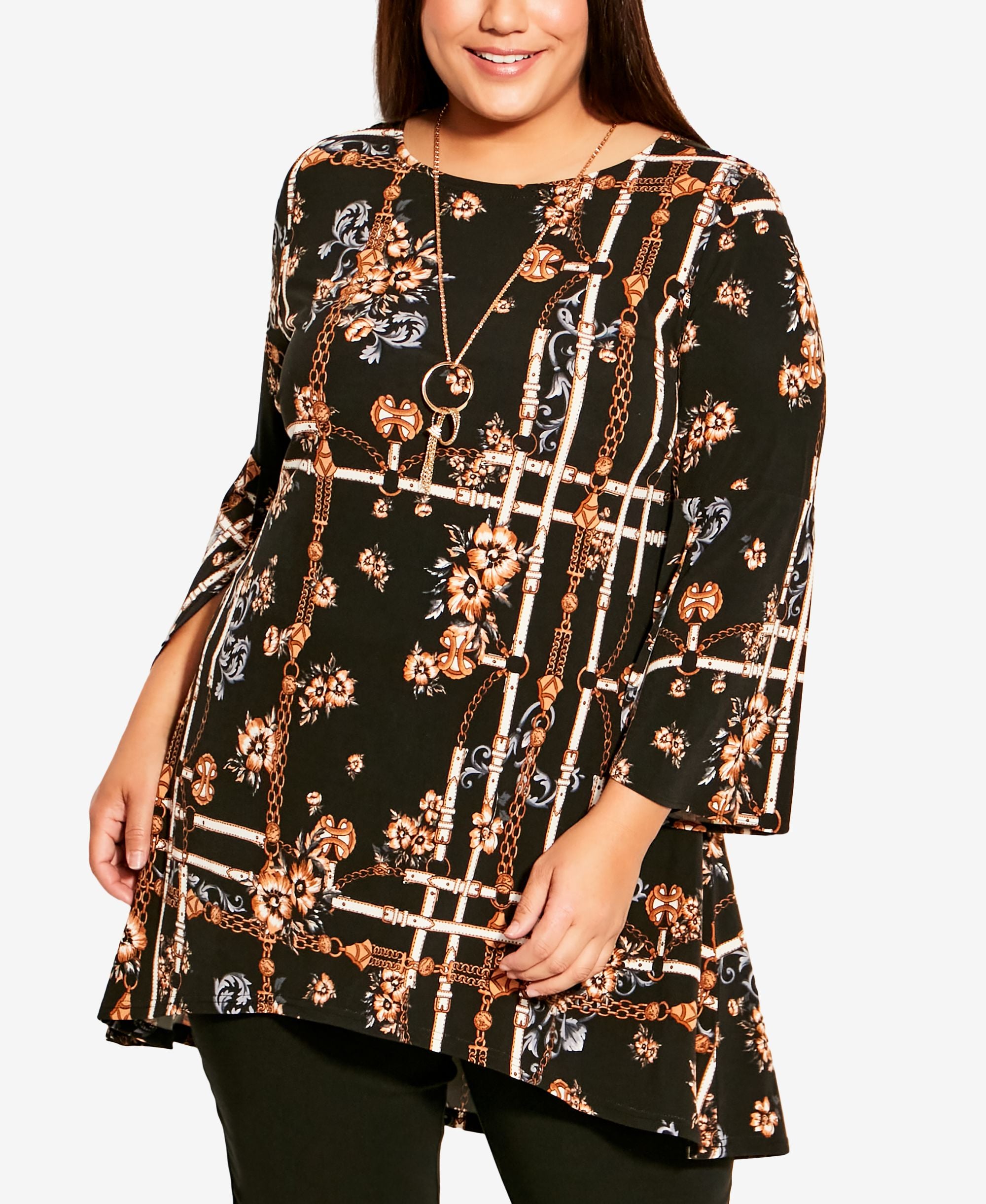 Plus Size Lani Necklace Print Tunic Top