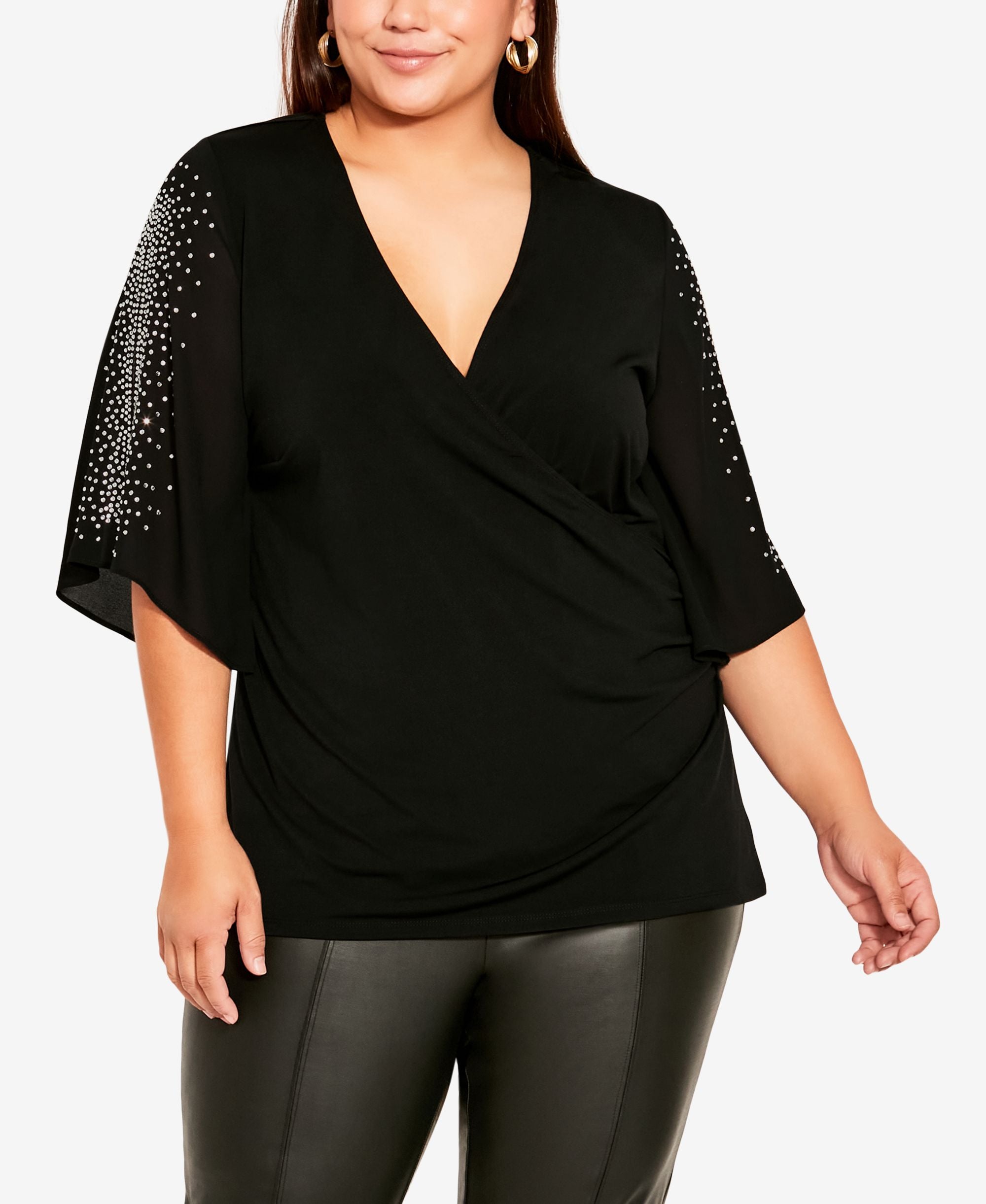 Avenue Plus Size Wrap Bling Sleeve Top