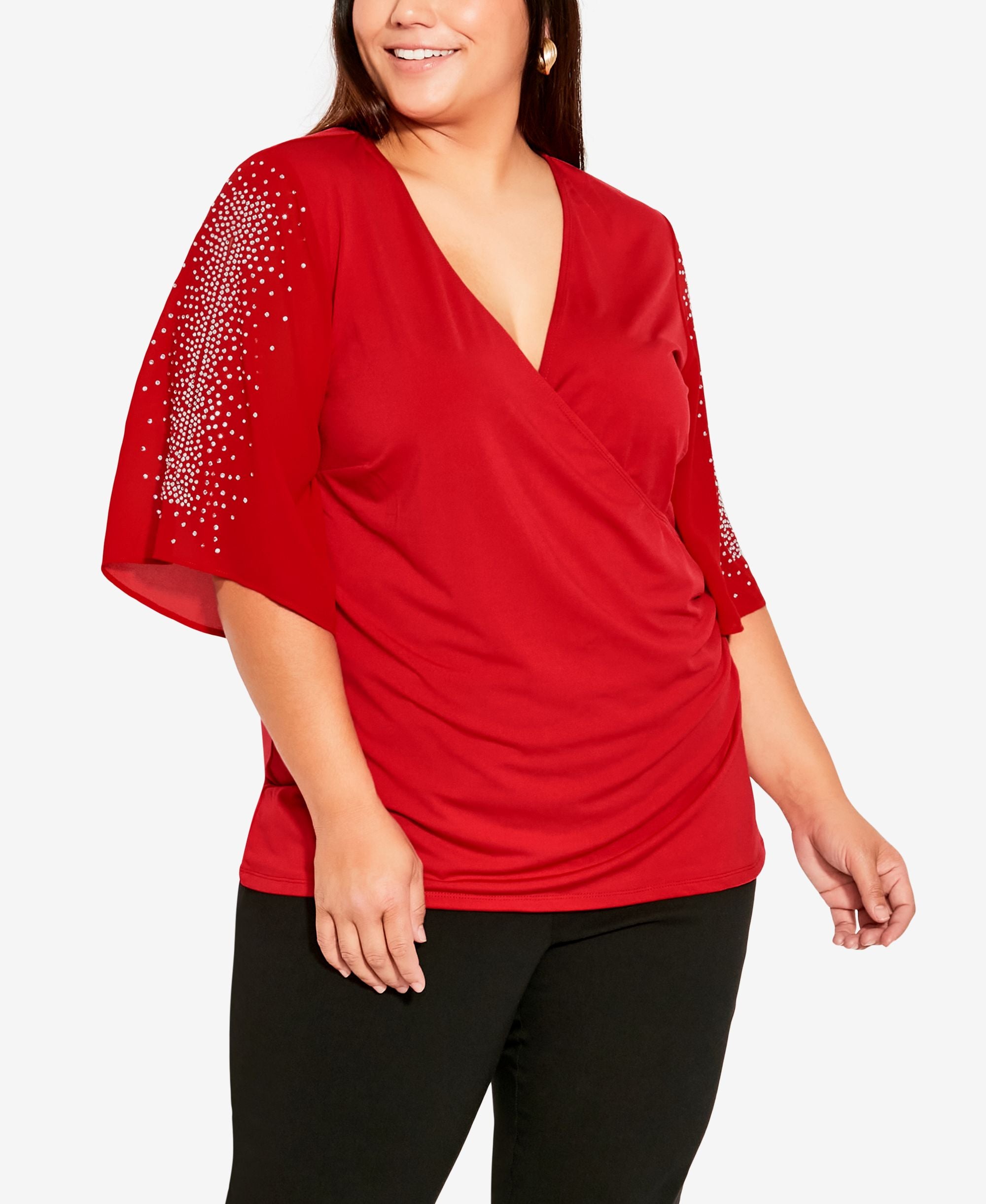 Avenue Plus Size Wrap Bling Sleeve Top