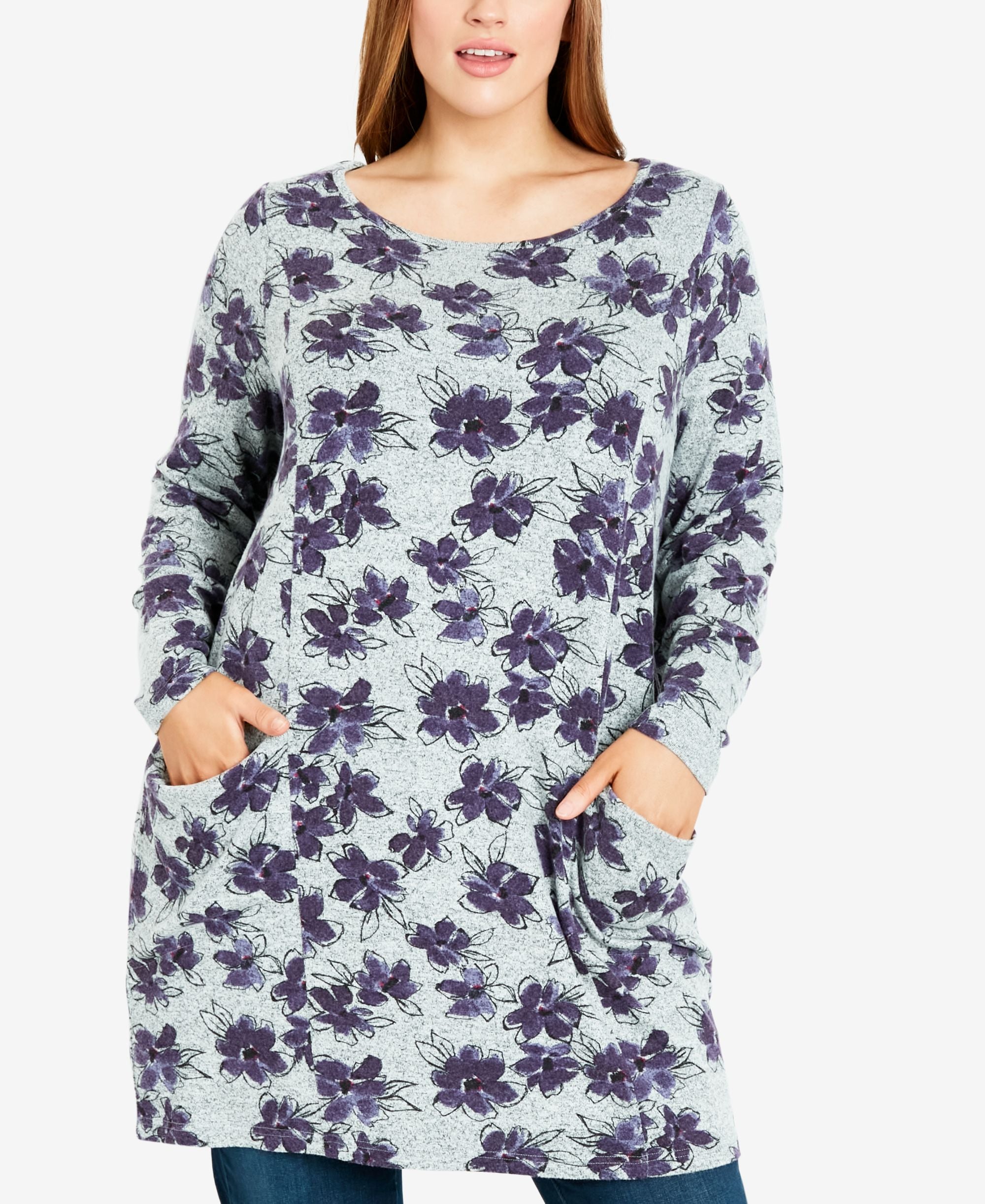 Plus Size Pocket Print Tunic Top